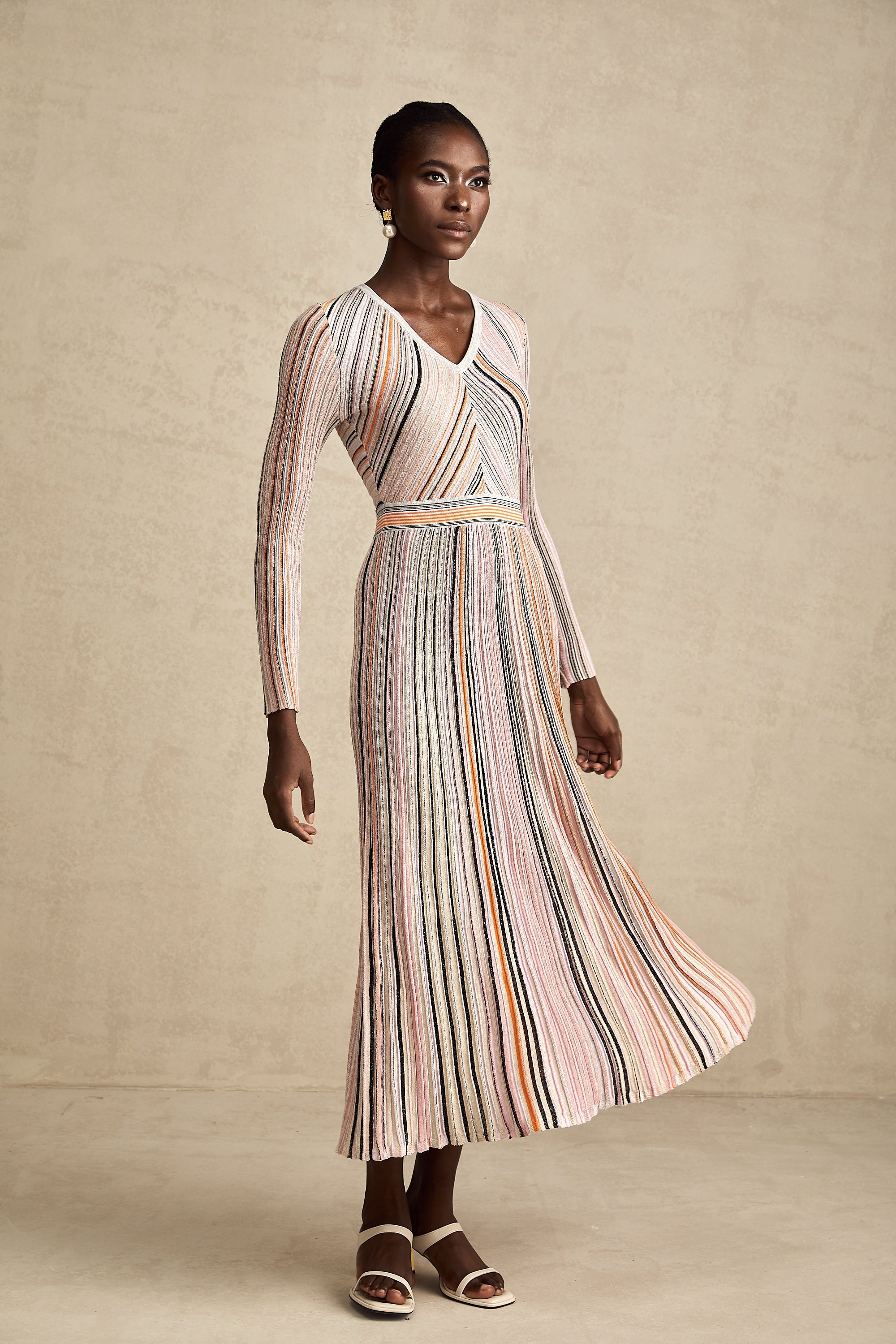 Mathilde metallic pleated midi dress in Pink (Final Sale)