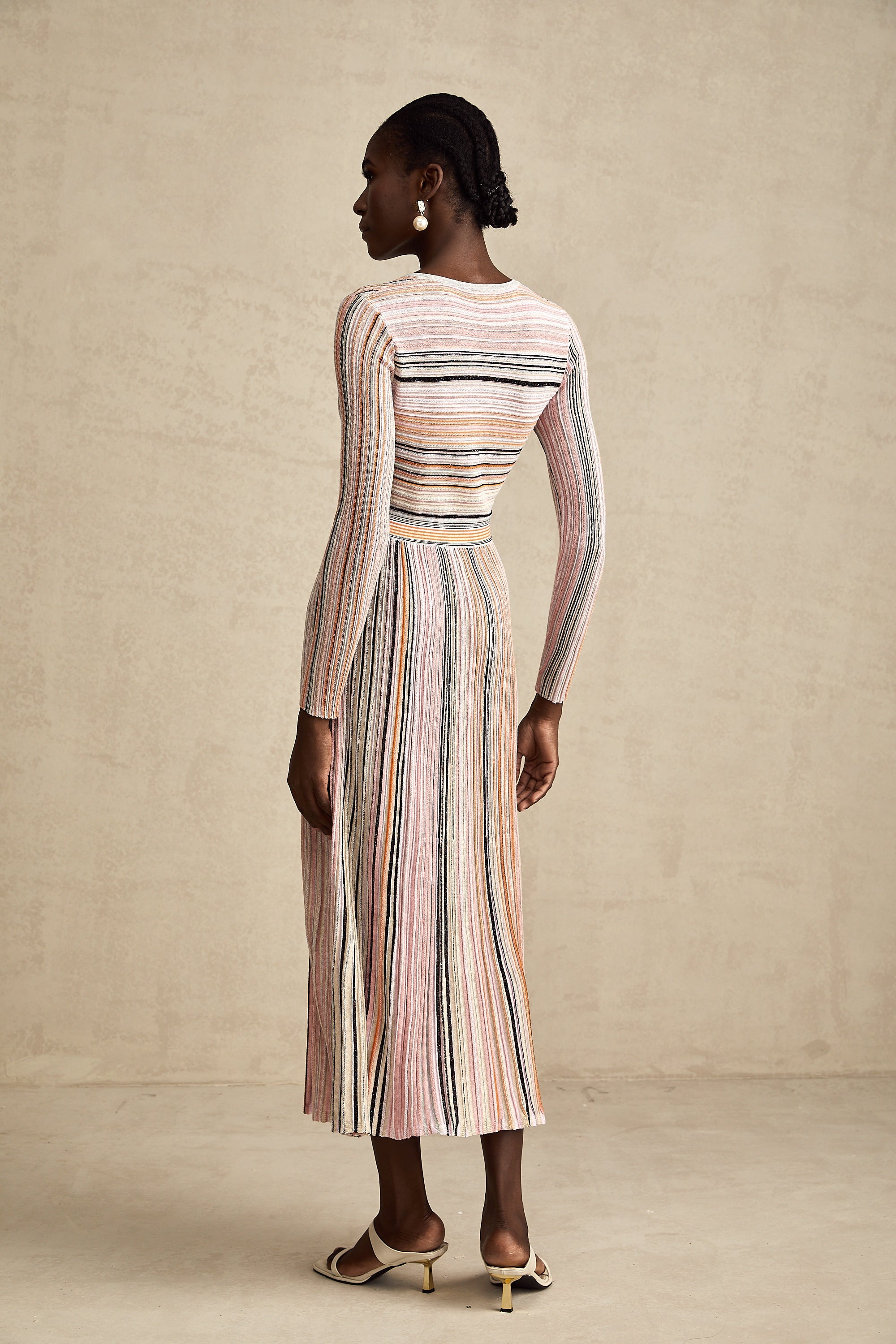 Mathilde metallic pleated midi dress in Pink (Final Sale)