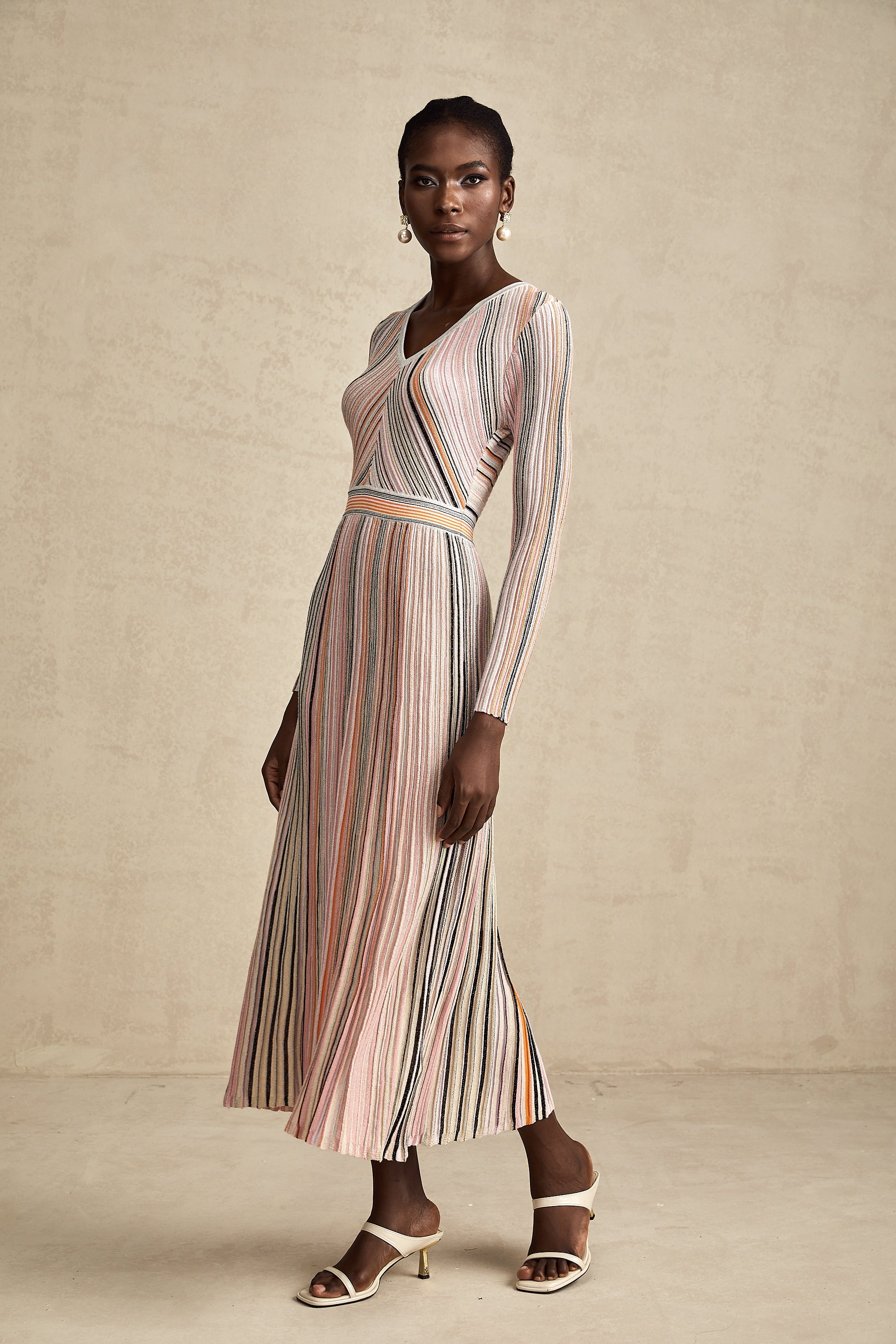 Mathilde metallic pleated midi dress in Pink (Final Sale)