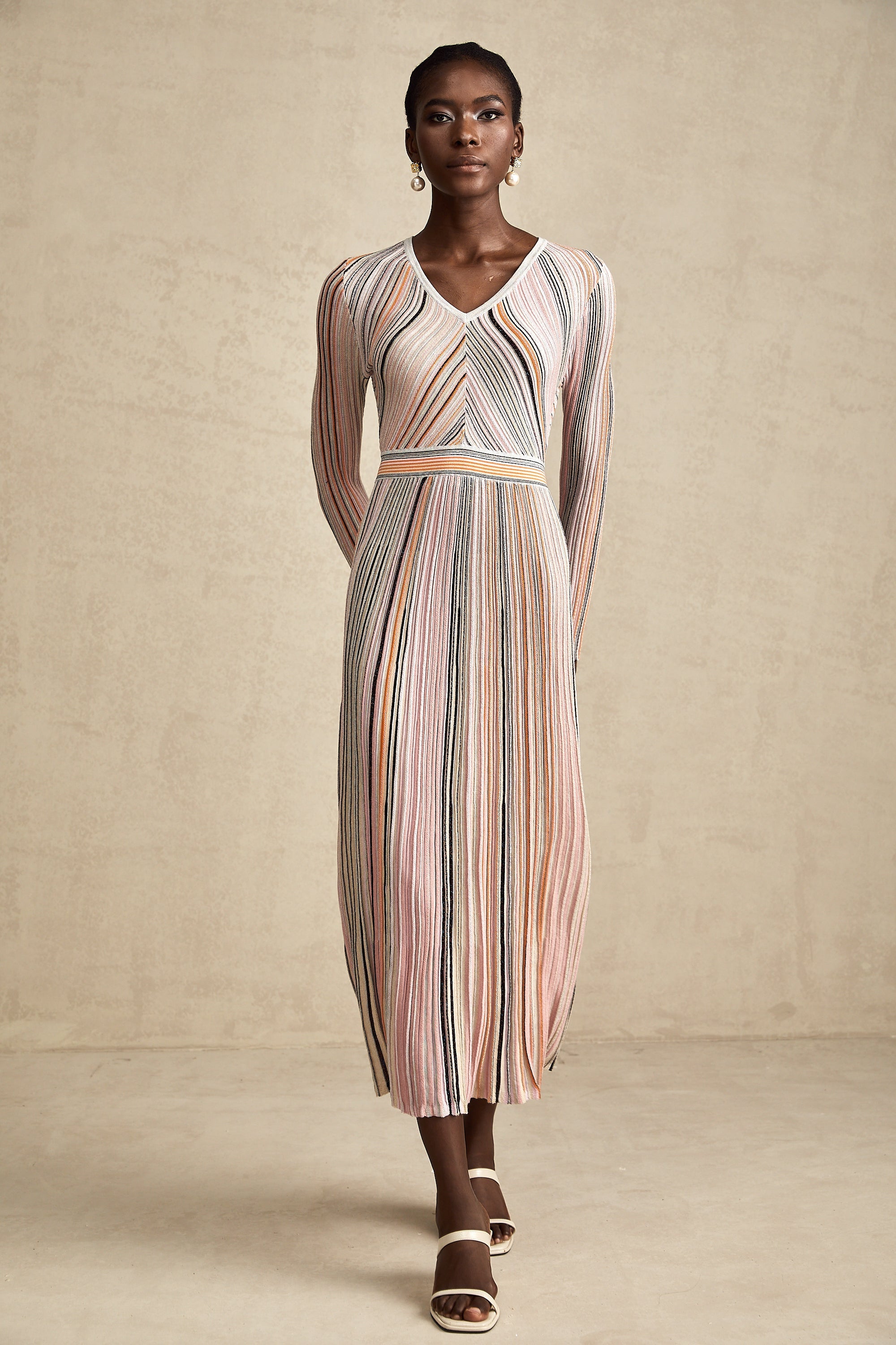 Mathilde metallic pleated midi dress in Pink (Final Sale)
