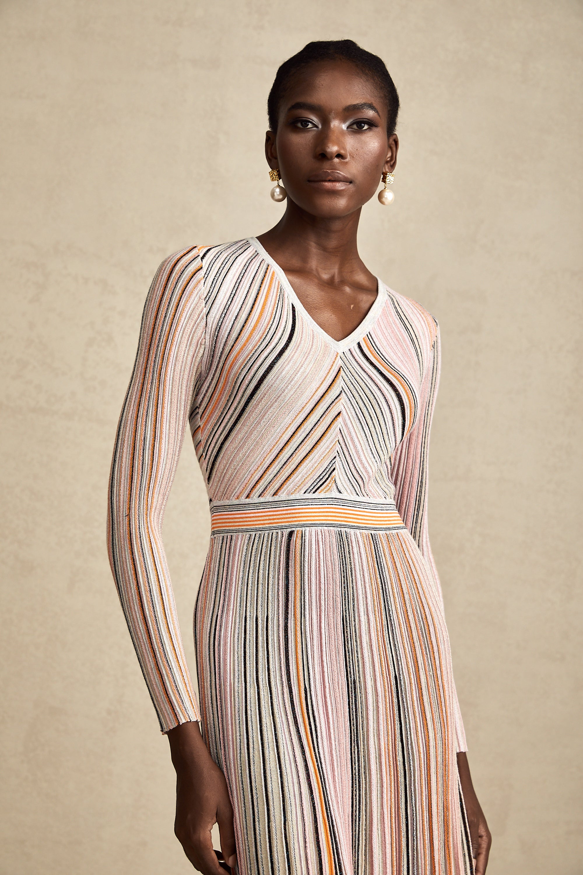 Mathilde metallic pleated midi dress in Pink (Final Sale)