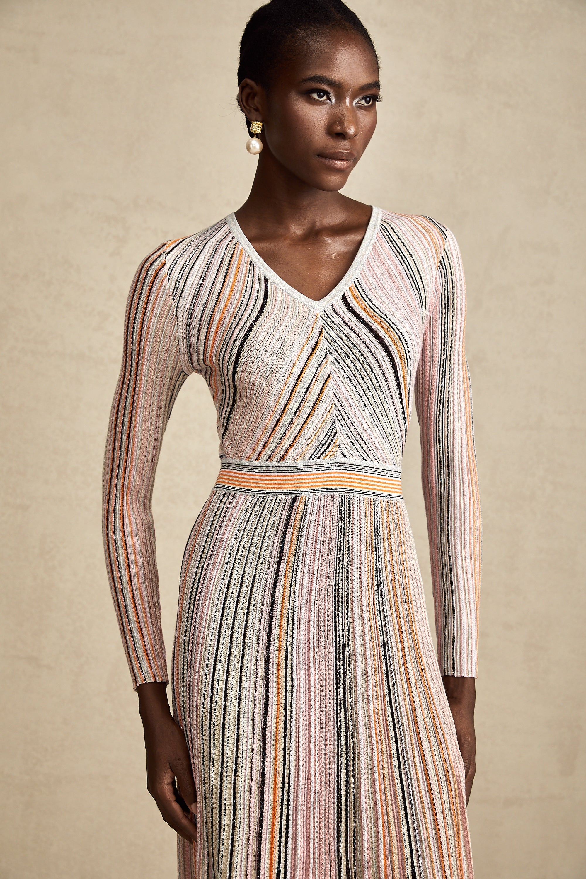 Mathilde metallic pleated midi dress in Pink (Final Sale)