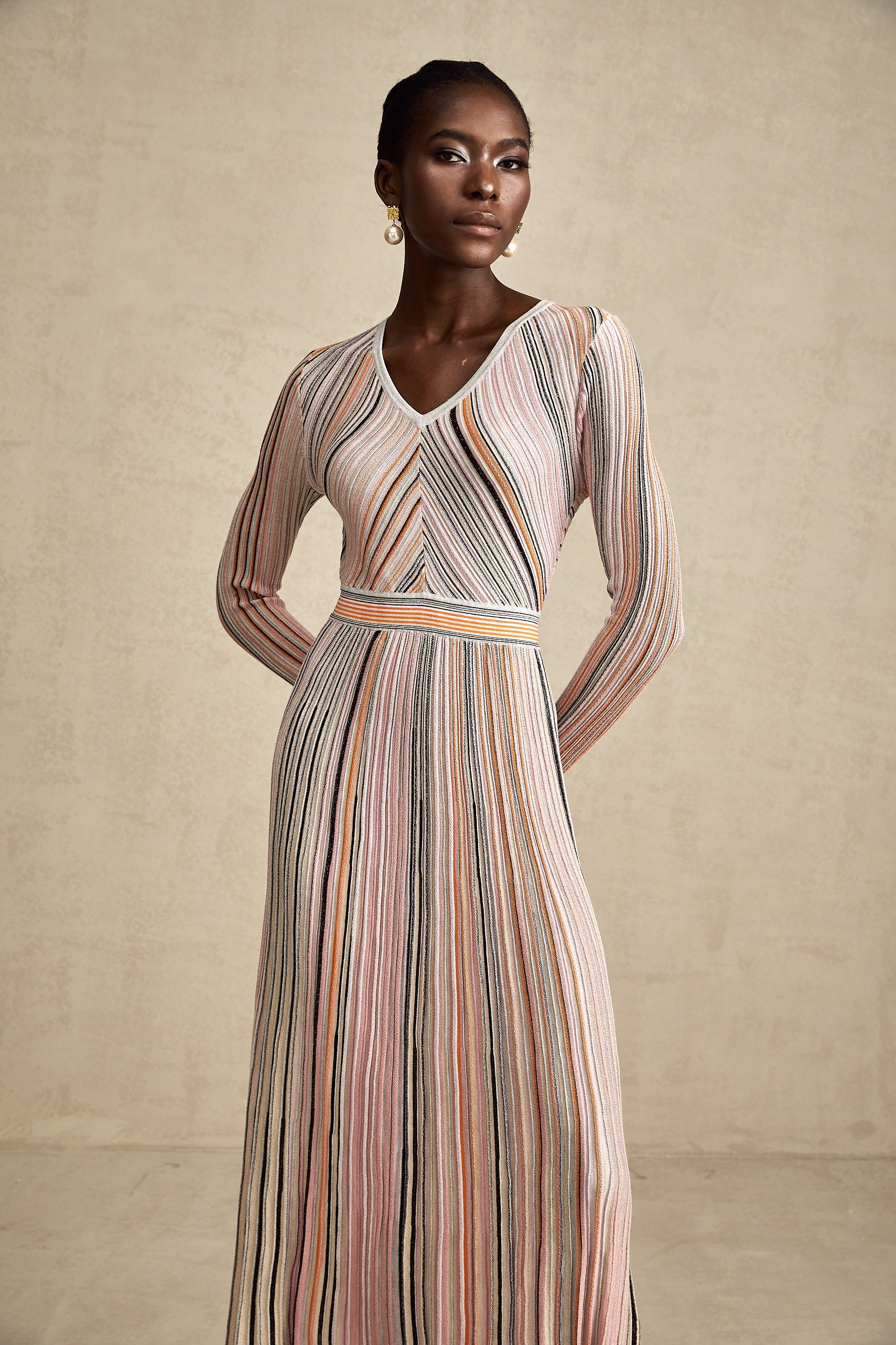 Mathilde metallic pleated midi dress in Pink (Final Sale)