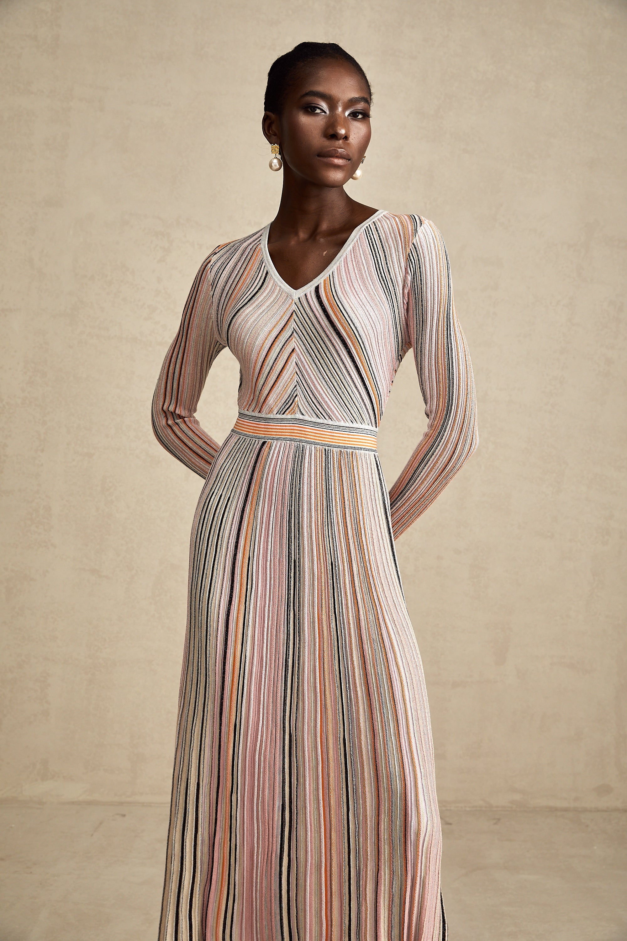 Mathilde metallic pleated midi dress in Pink (Final Sale)