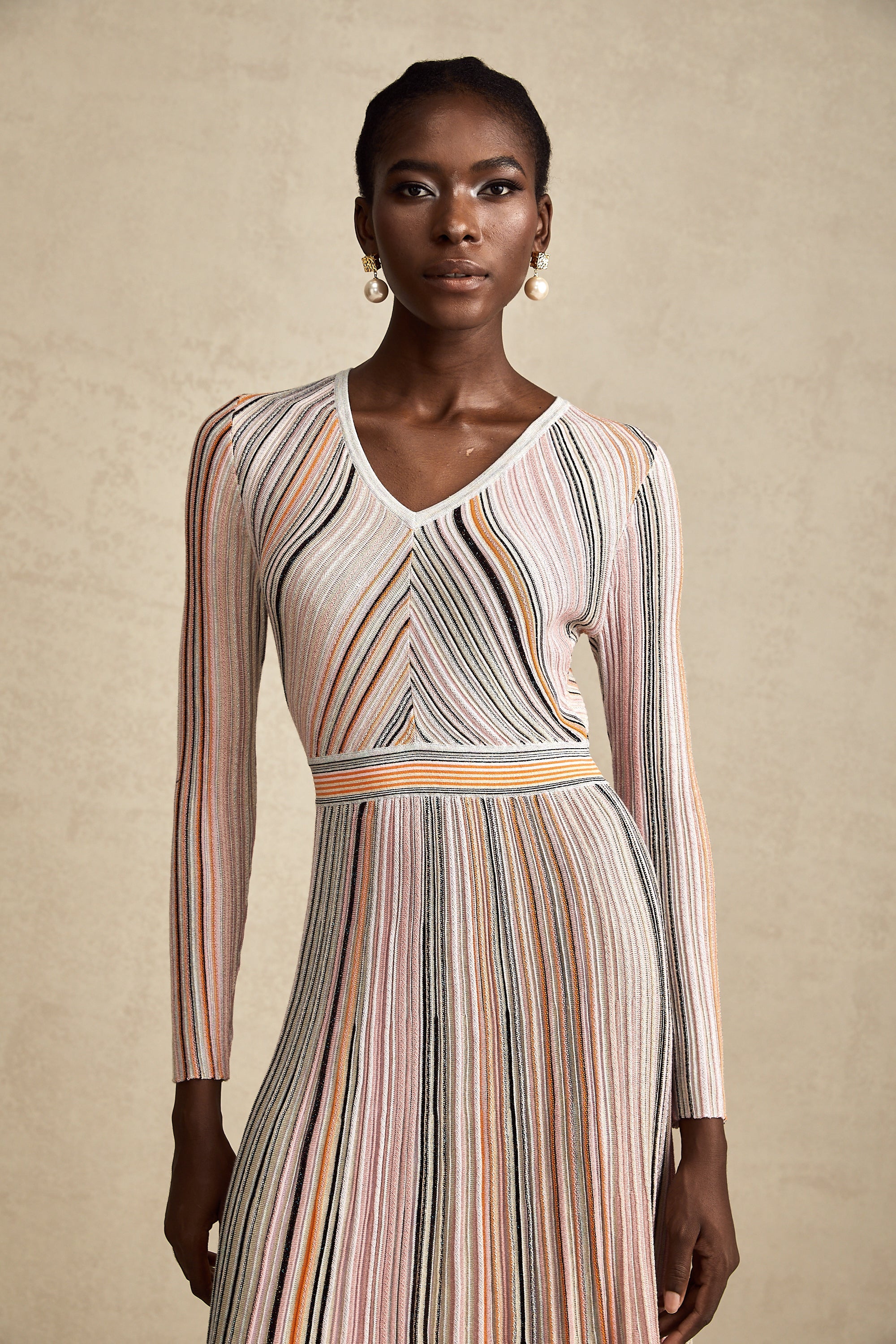 Mathilde metallic pleated midi dress in Pink (Final Sale)