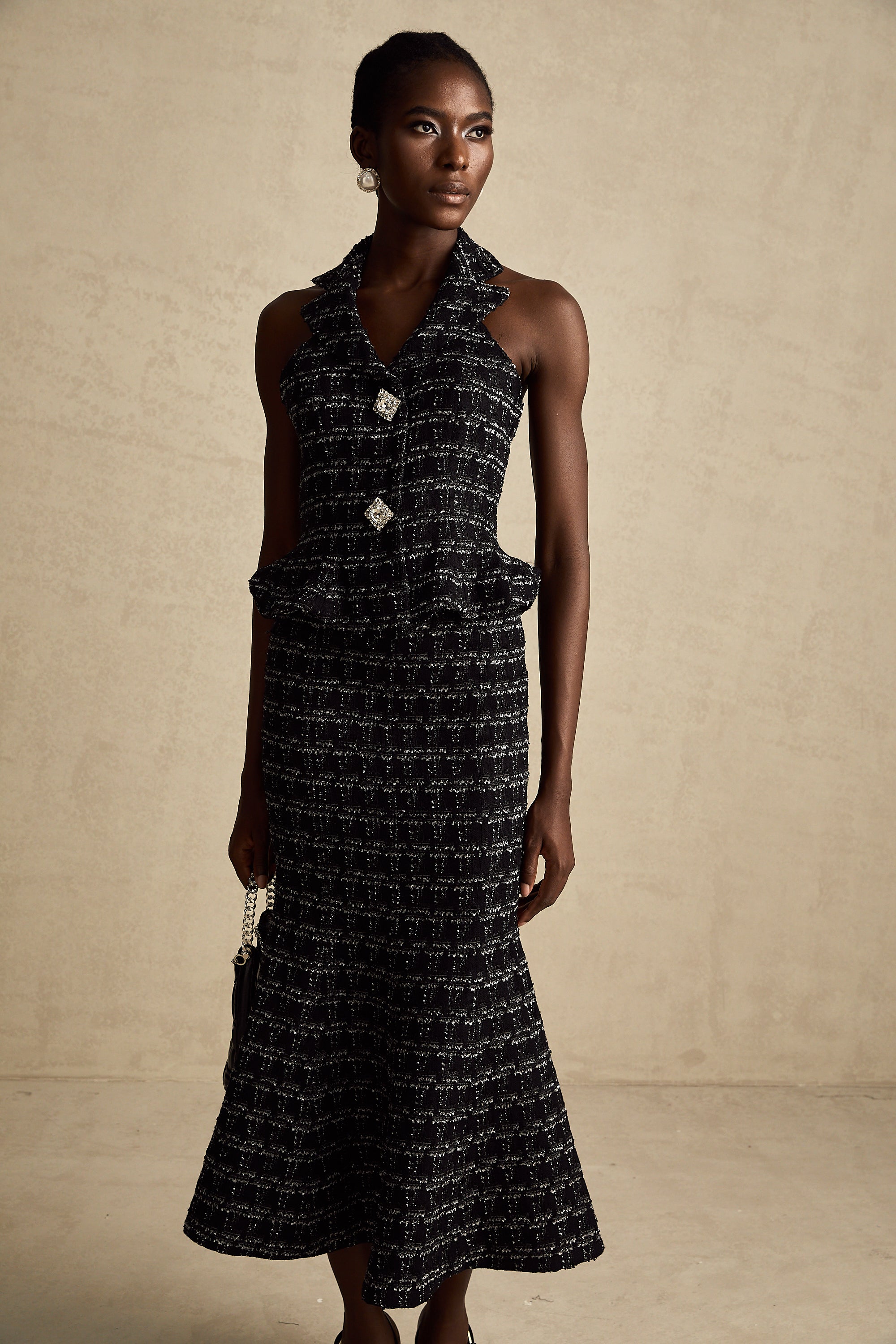 Axelle black checked tweed vest top & skirt matching set (Final Sale)