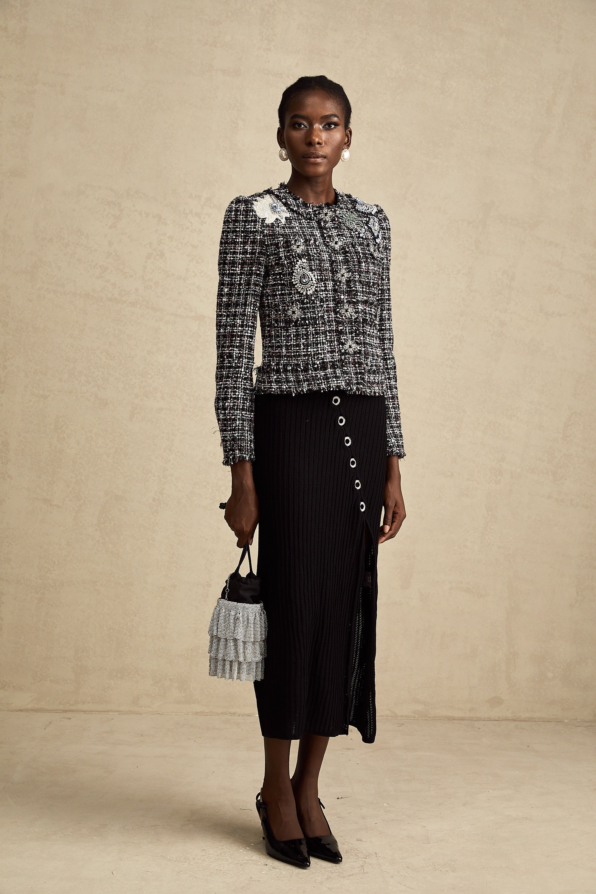 Justine black frayed-edge checked tweed jacket (Final Sale-US Only)