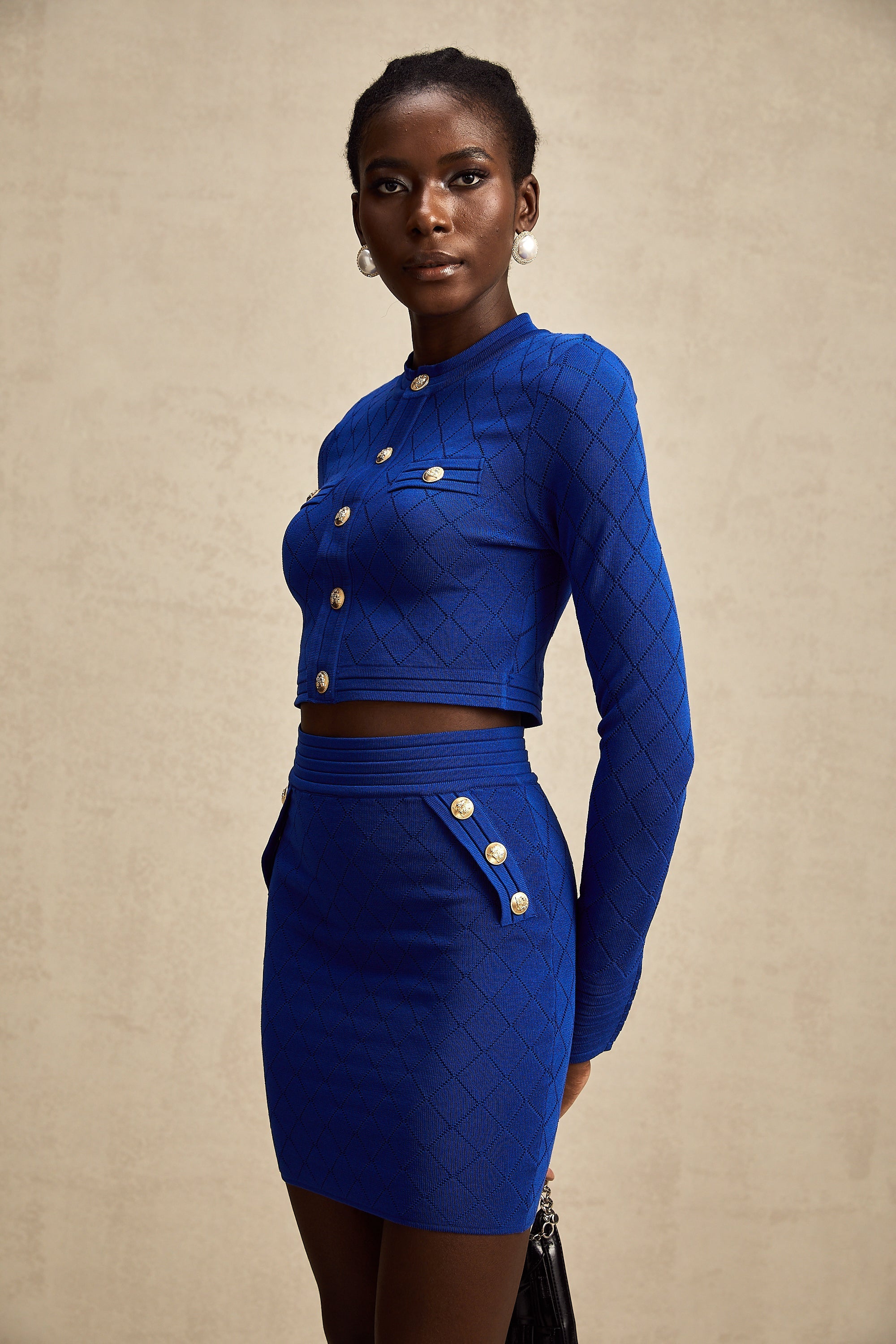 Maëlys blue button-detail knitted top & skirt matching set (Final Sale)