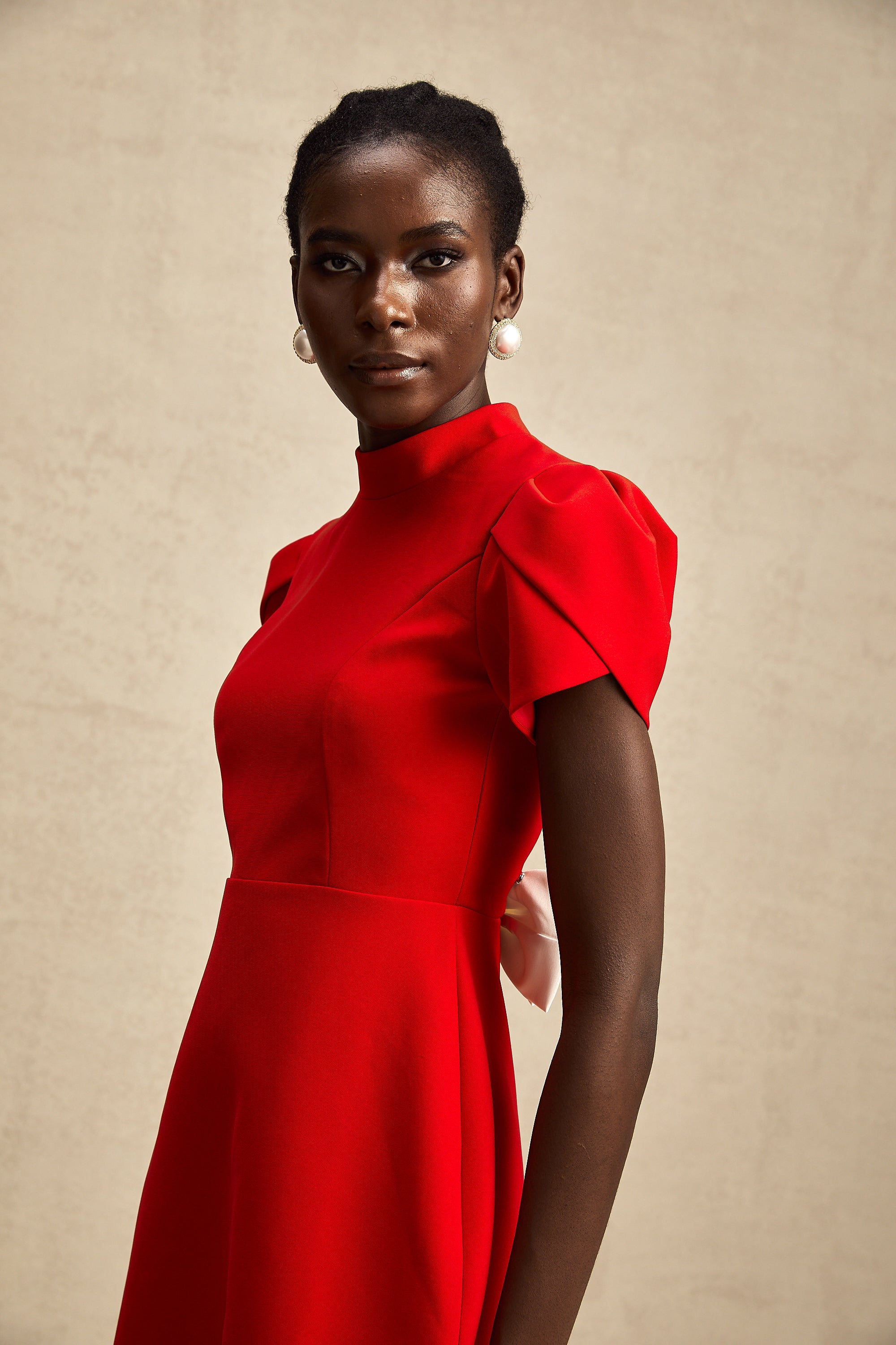 Anna red petal-sleeve cut-out bow mini dress (Final Sale)