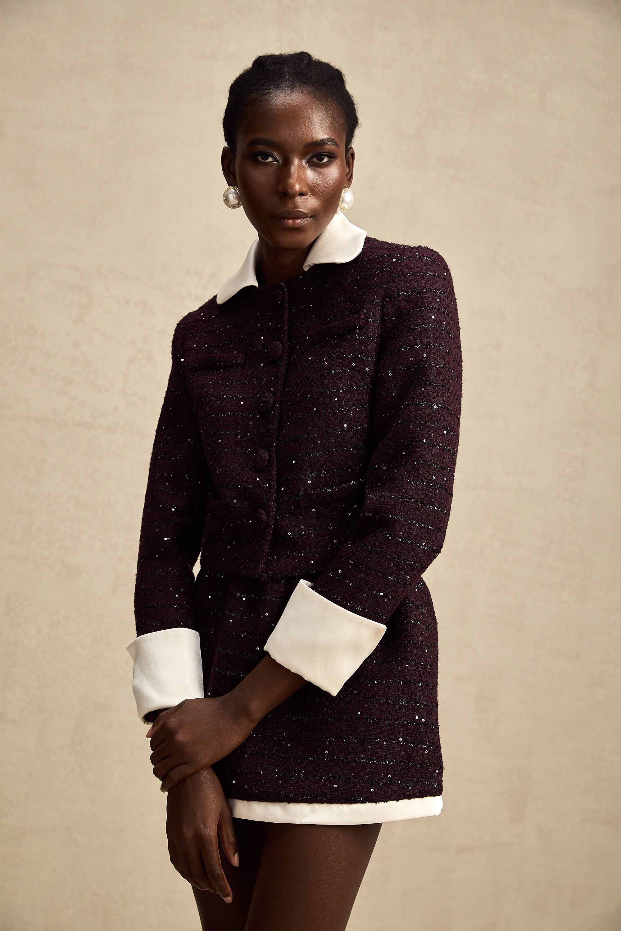 Brigitte purple sequined tweed jacket & skirt matching set (Final Sale-US Only)
