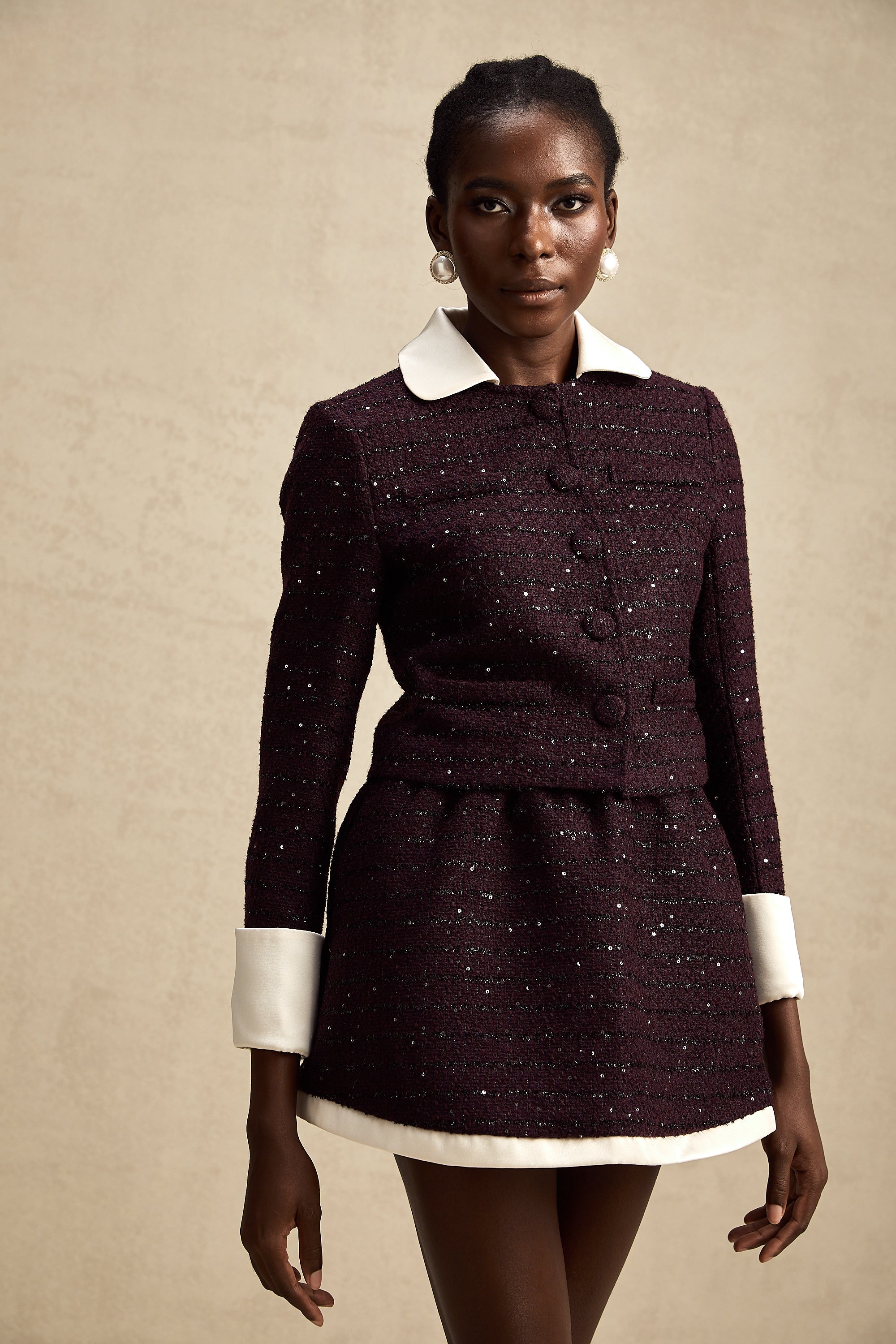 Brigitte purple sequined tweed jacket & skirt matching set (Final Sale-US Only)