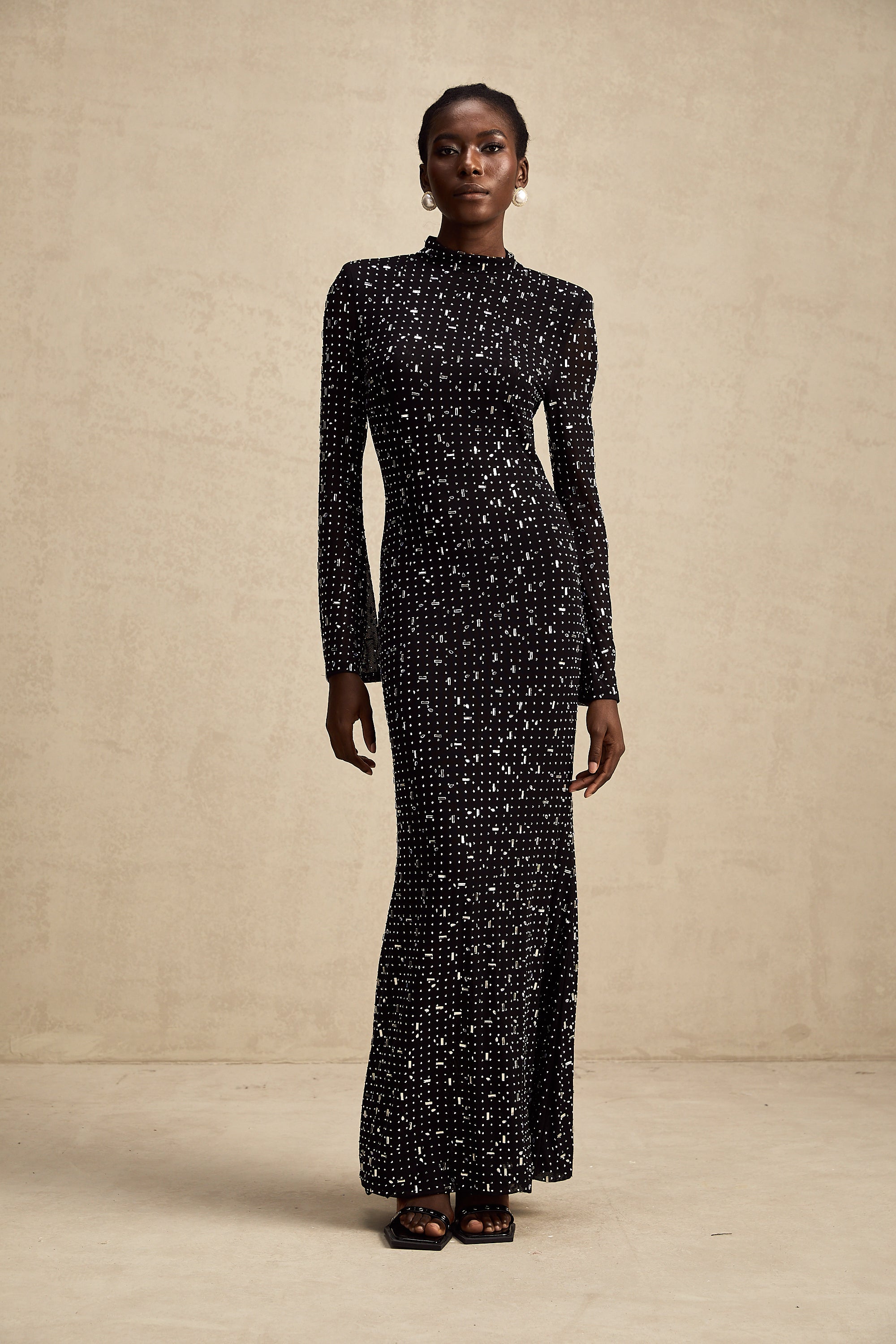 Léna black embellished semi-sheer maxi dress (Final Sale-US Only)