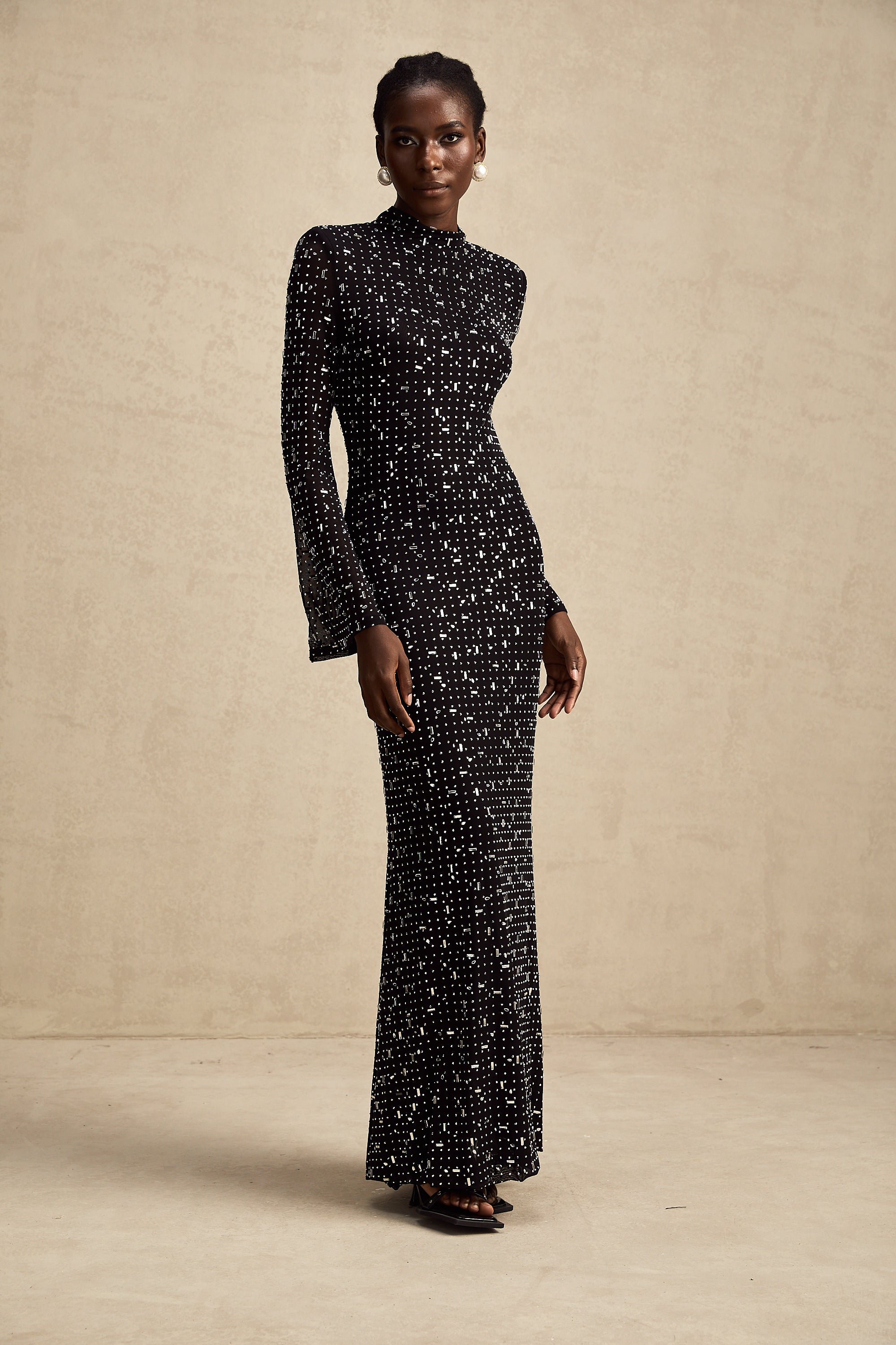 Léna black embellished semi-sheer maxi dress (Final Sale-US Only)
