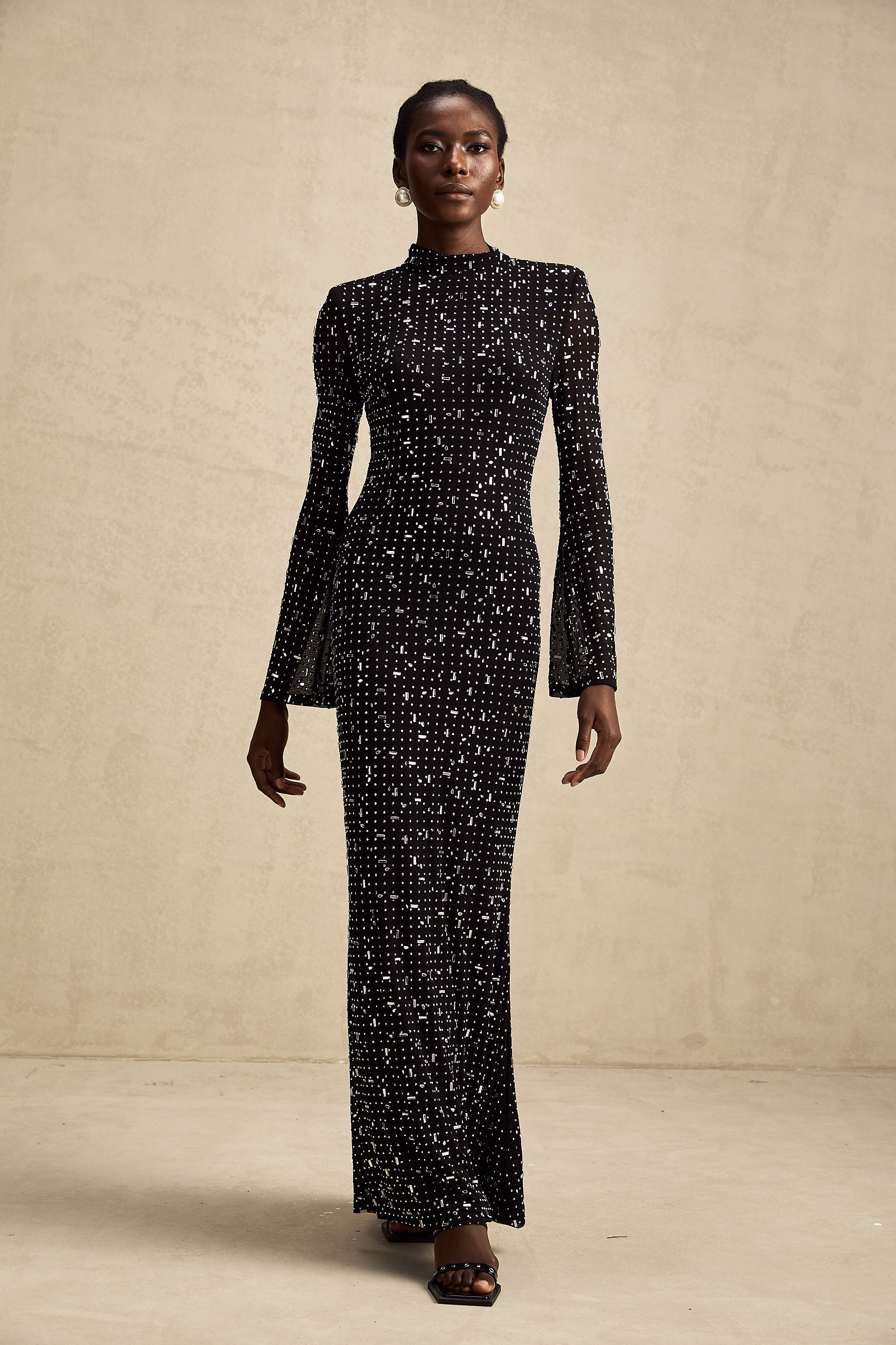 Léna black embellished semi-sheer maxi dress (Final Sale-US Only)