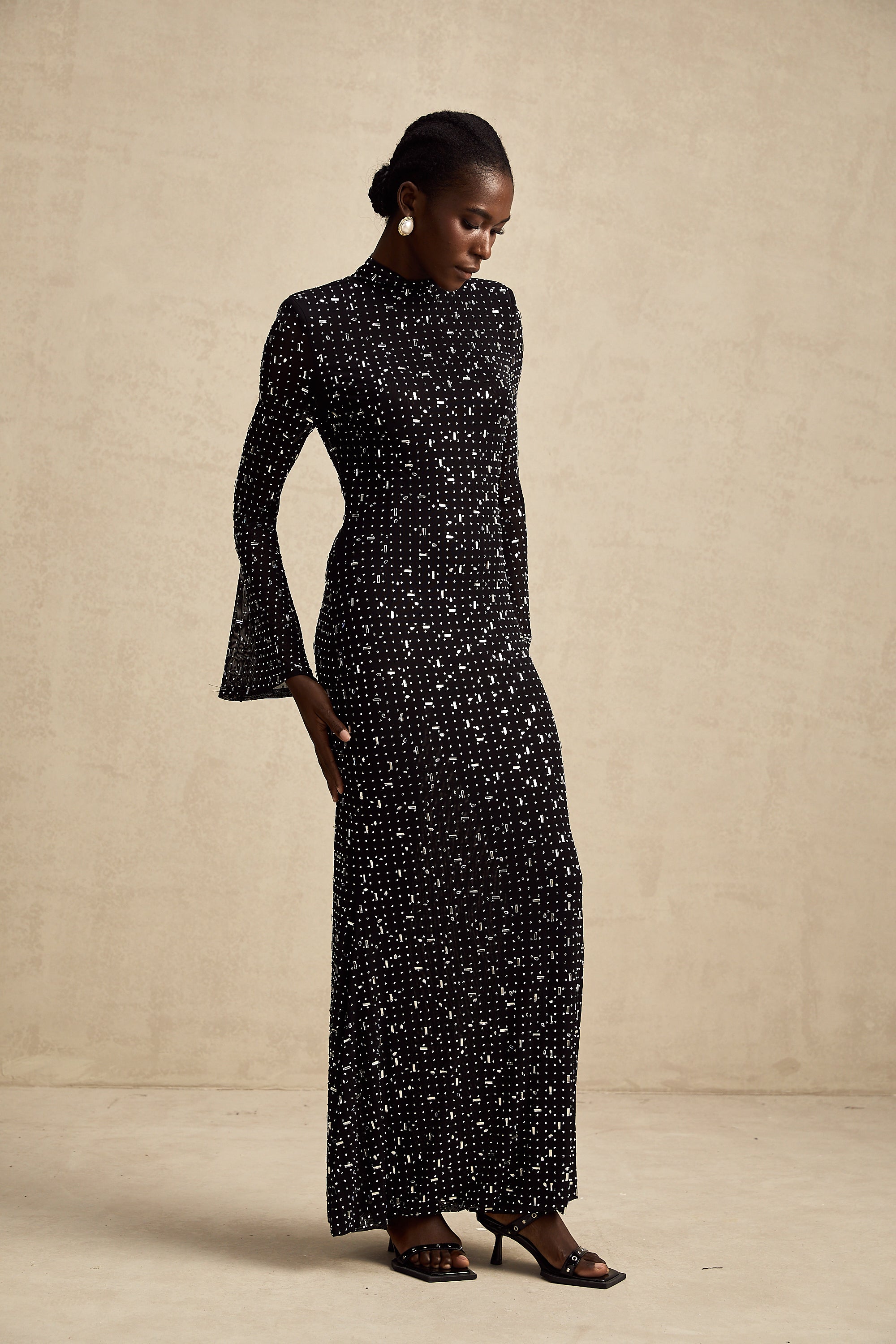 Léna black embellished semi-sheer maxi dress (Final Sale-US Only)