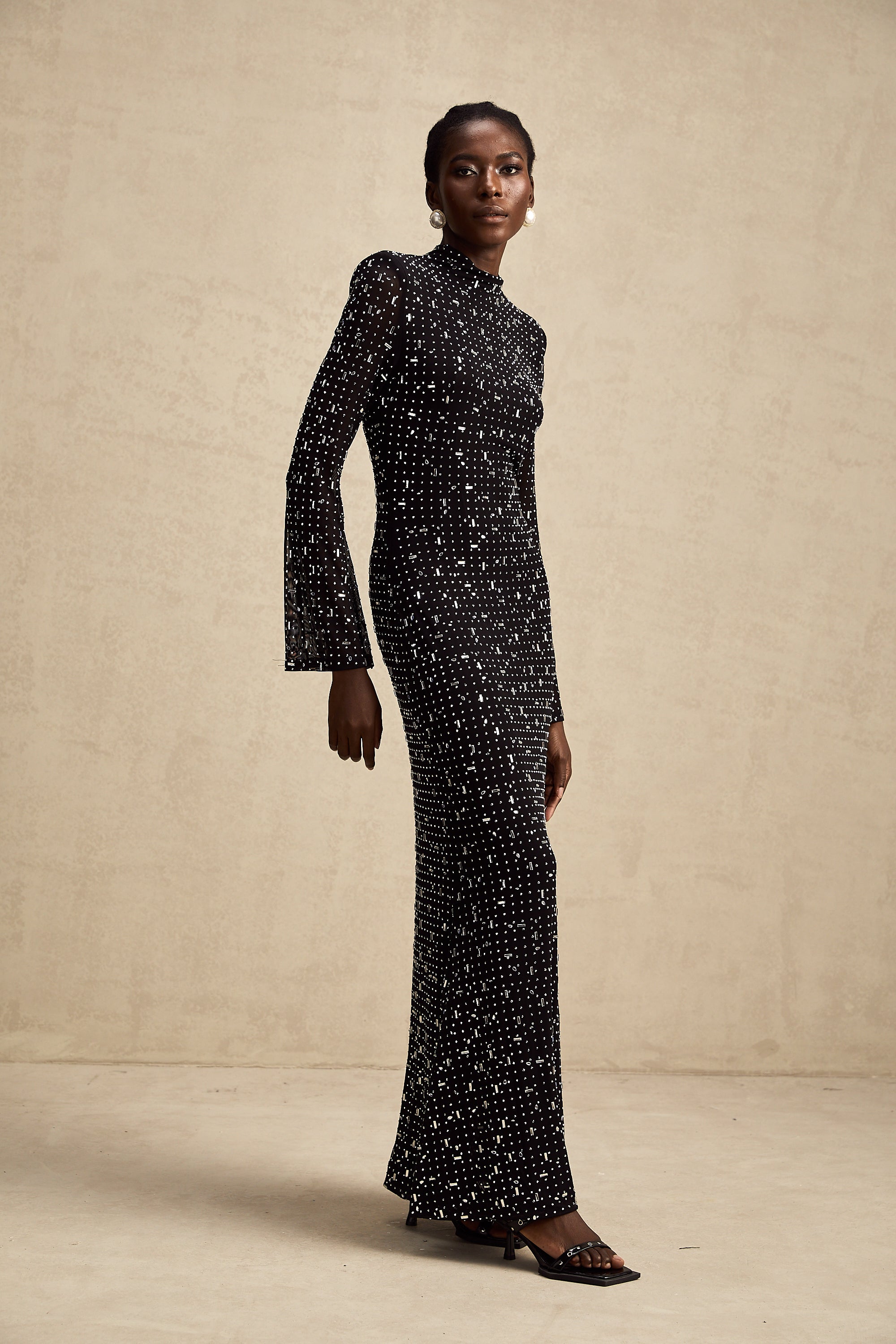 Léna black embellished semi-sheer maxi dress (Final Sale-US Only)