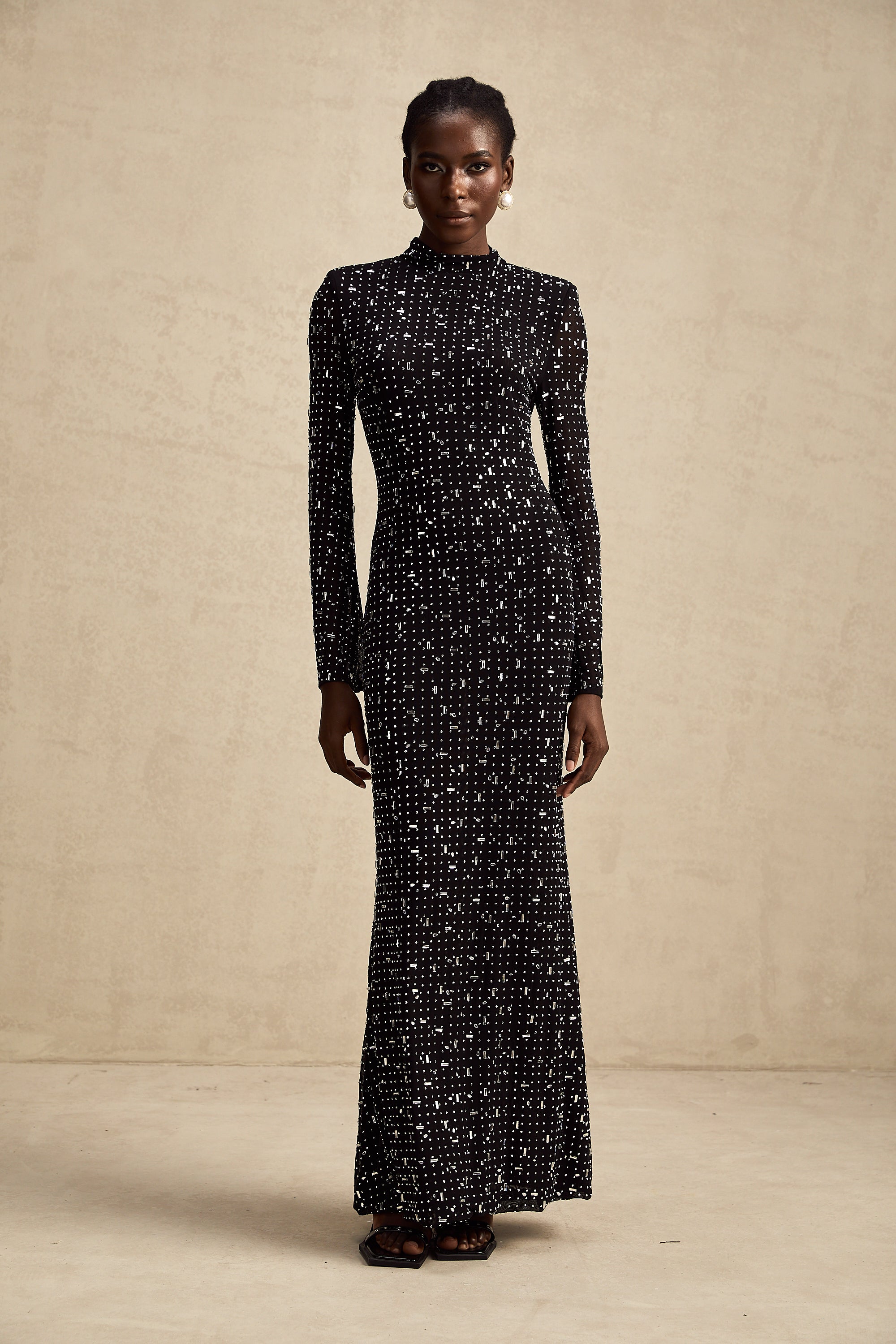 Léna black embellished semi-sheer maxi dress (Final Sale-US Only)