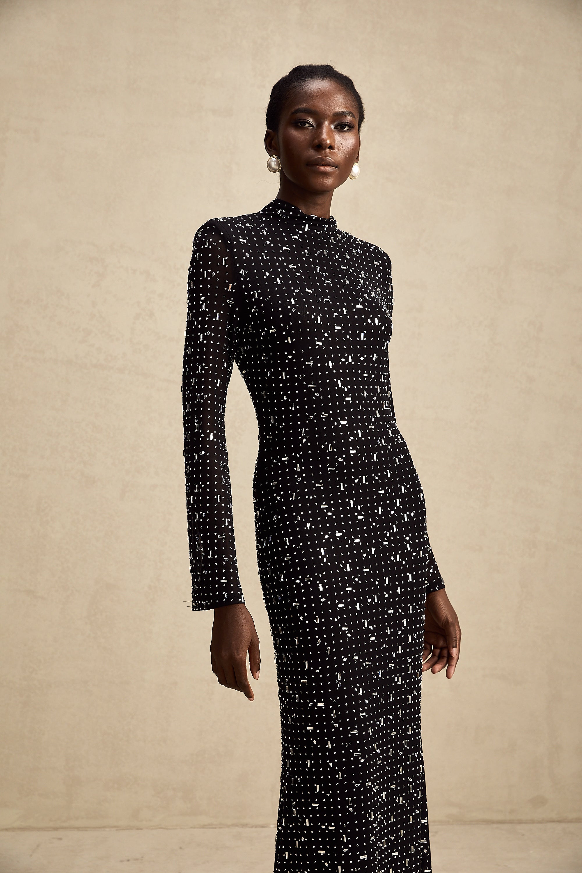 Léna black embellished semi-sheer maxi dress (Final Sale-US Only)