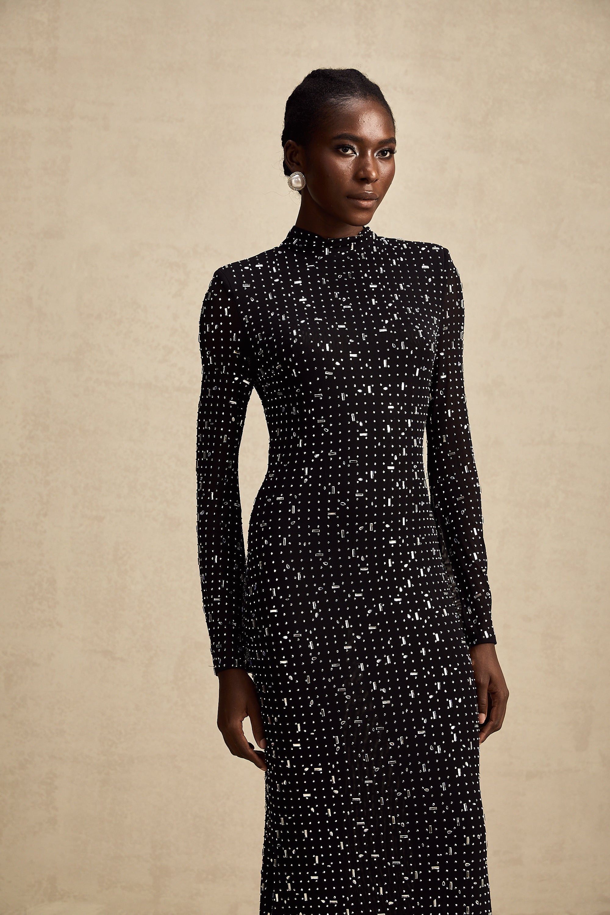 Léna black embellished semi-sheer maxi dress (Final Sale-US Only)
