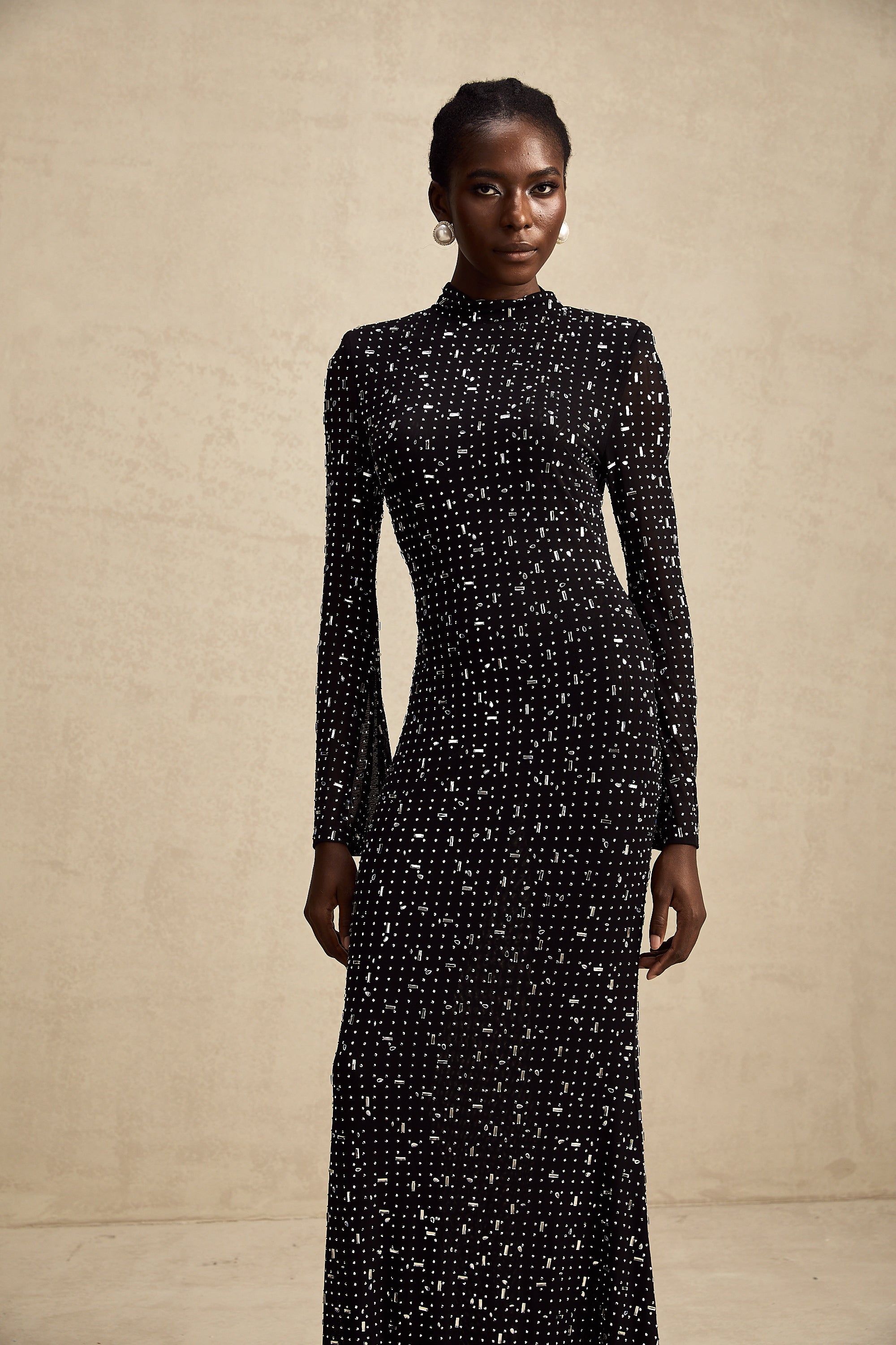 Léna black embellished semi-sheer maxi dress (Final Sale-US Only)