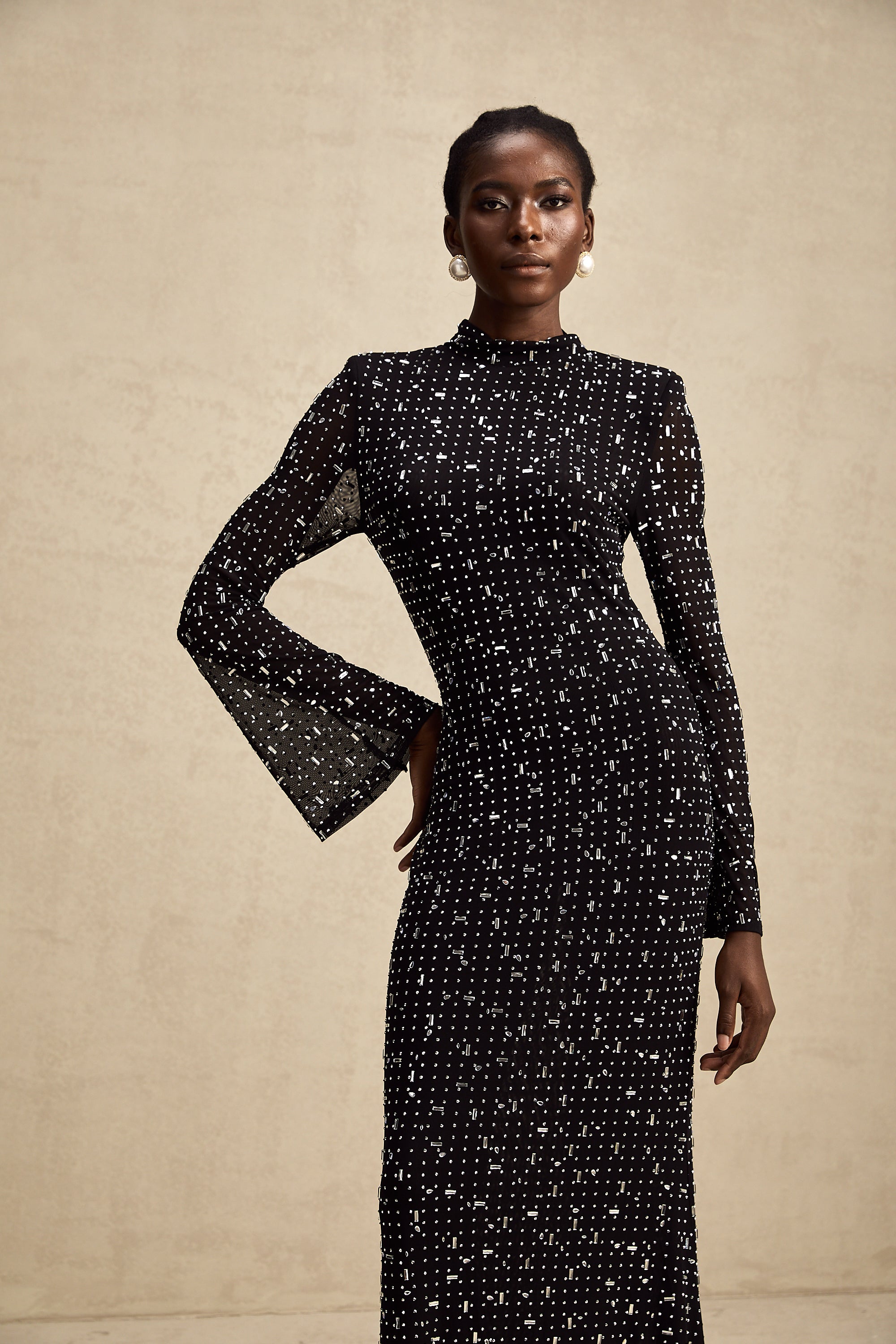 Léna black embellished semi-sheer maxi dress (Final Sale-US Only)