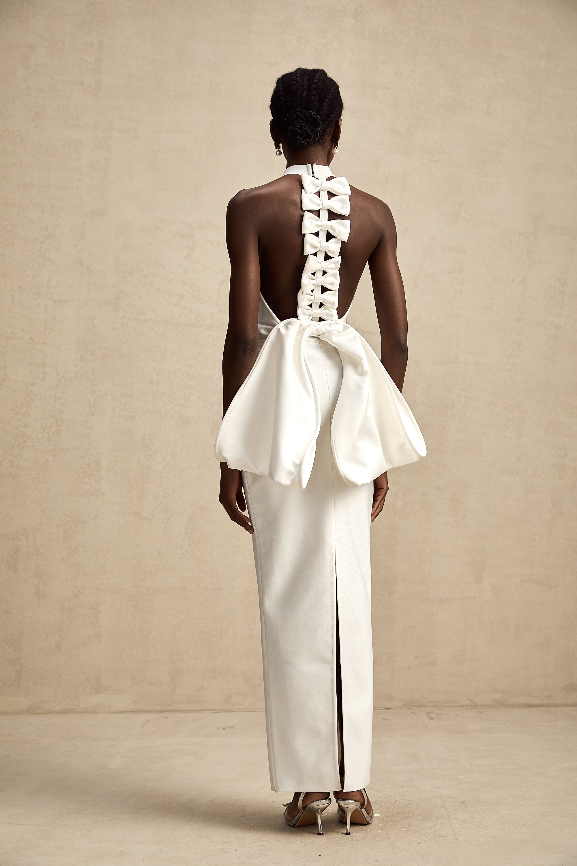 Capucine white oversize-bow bandage dress (Final Sale)
