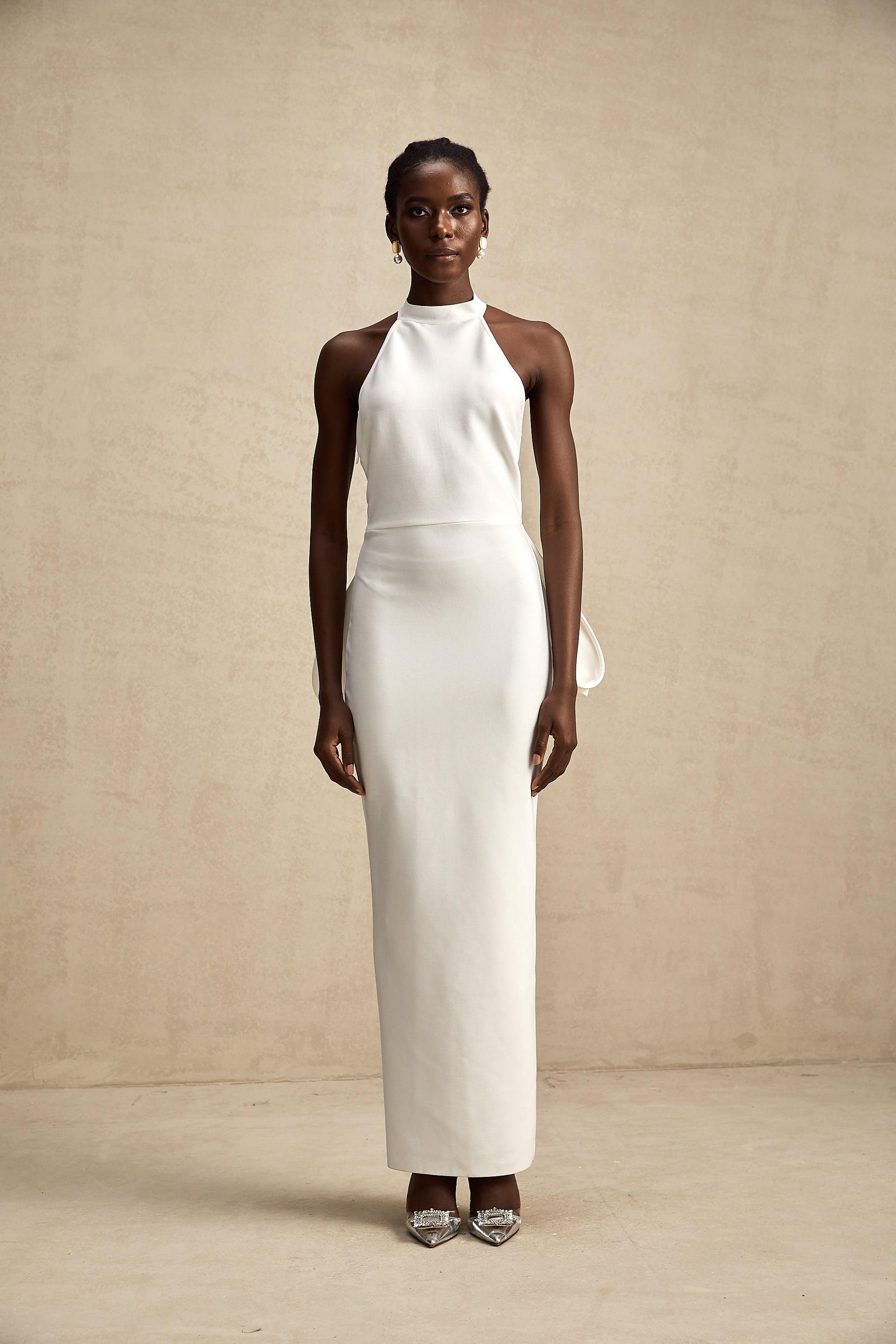 Capucine white oversize-bow bandage dress (Final Sale)