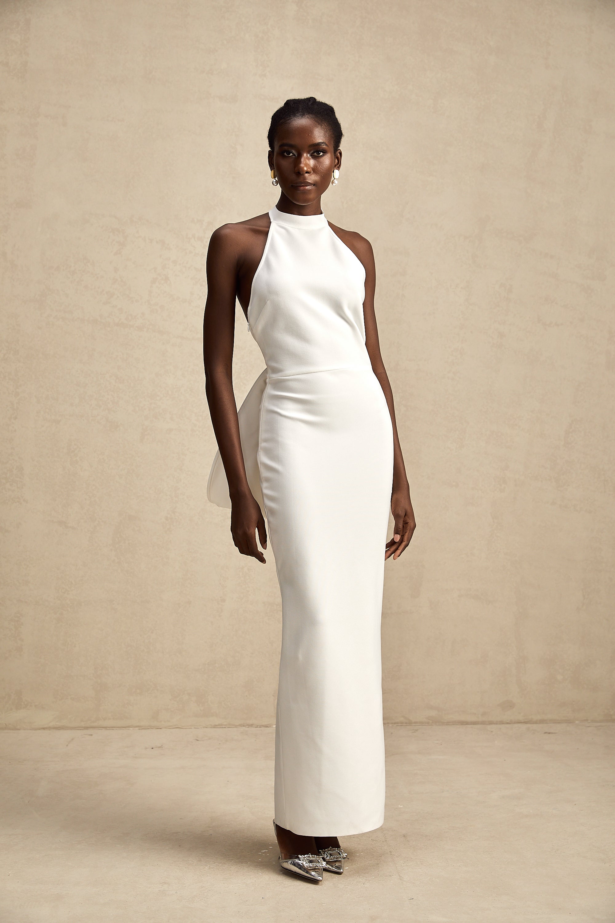 Capucine white oversize-bow bandage dress (Final Sale)