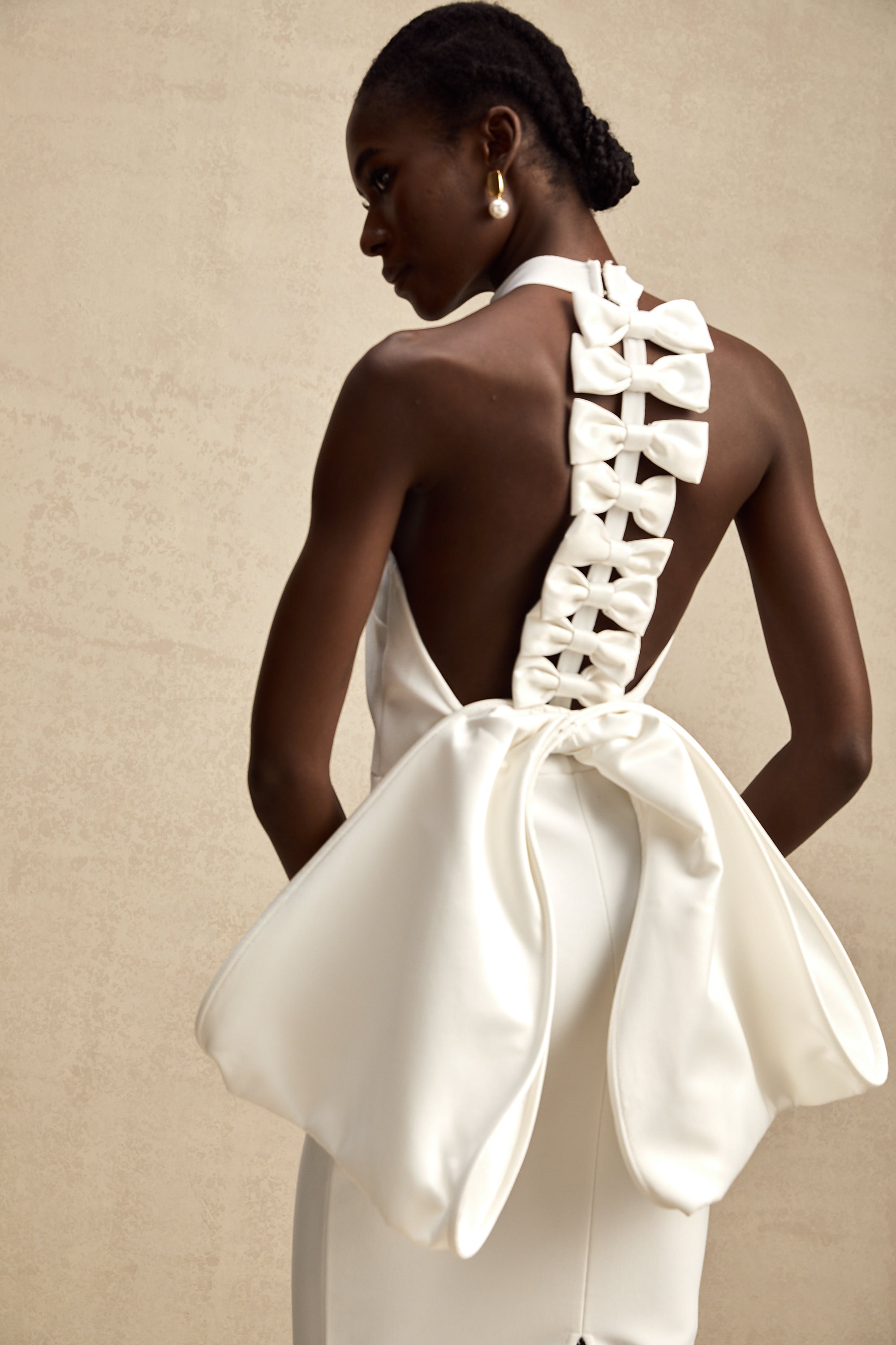 Capucine white oversize-bow bandage dress (Final Sale)