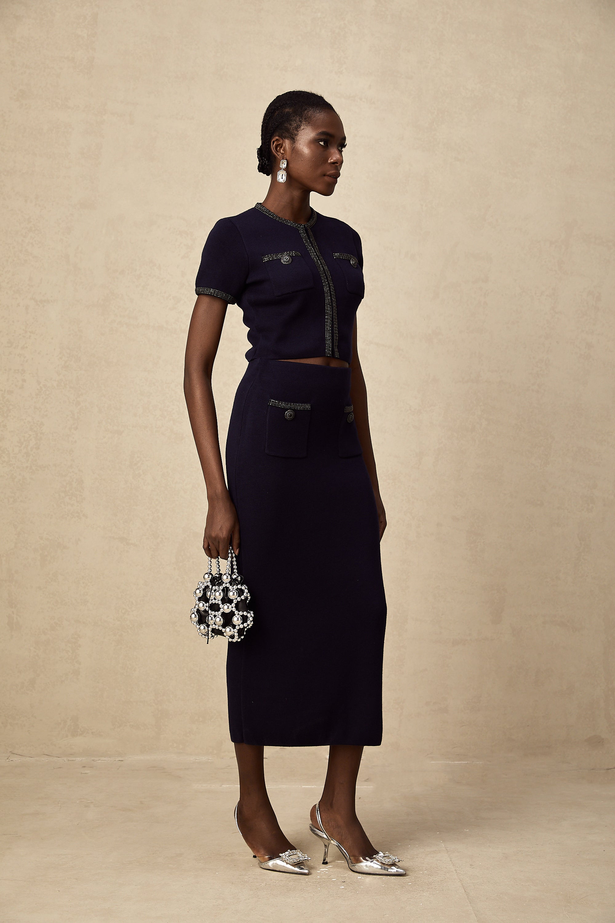 Aïda embellished ribbed-knit top & skirt matching set (Final Sale-US Only)