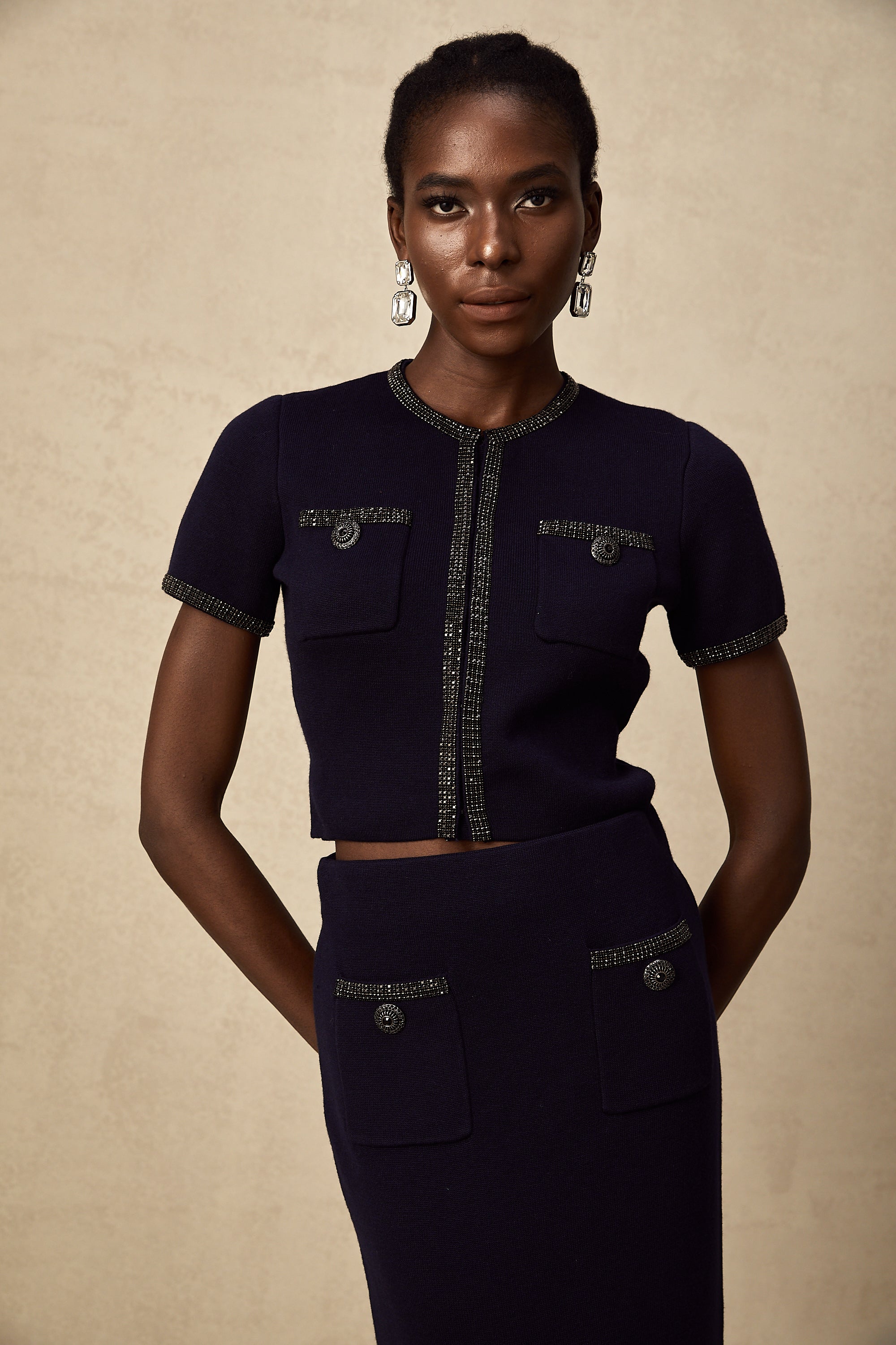 Aïda embellished ribbed-knit top & skirt matching set (Final Sale-US Only)