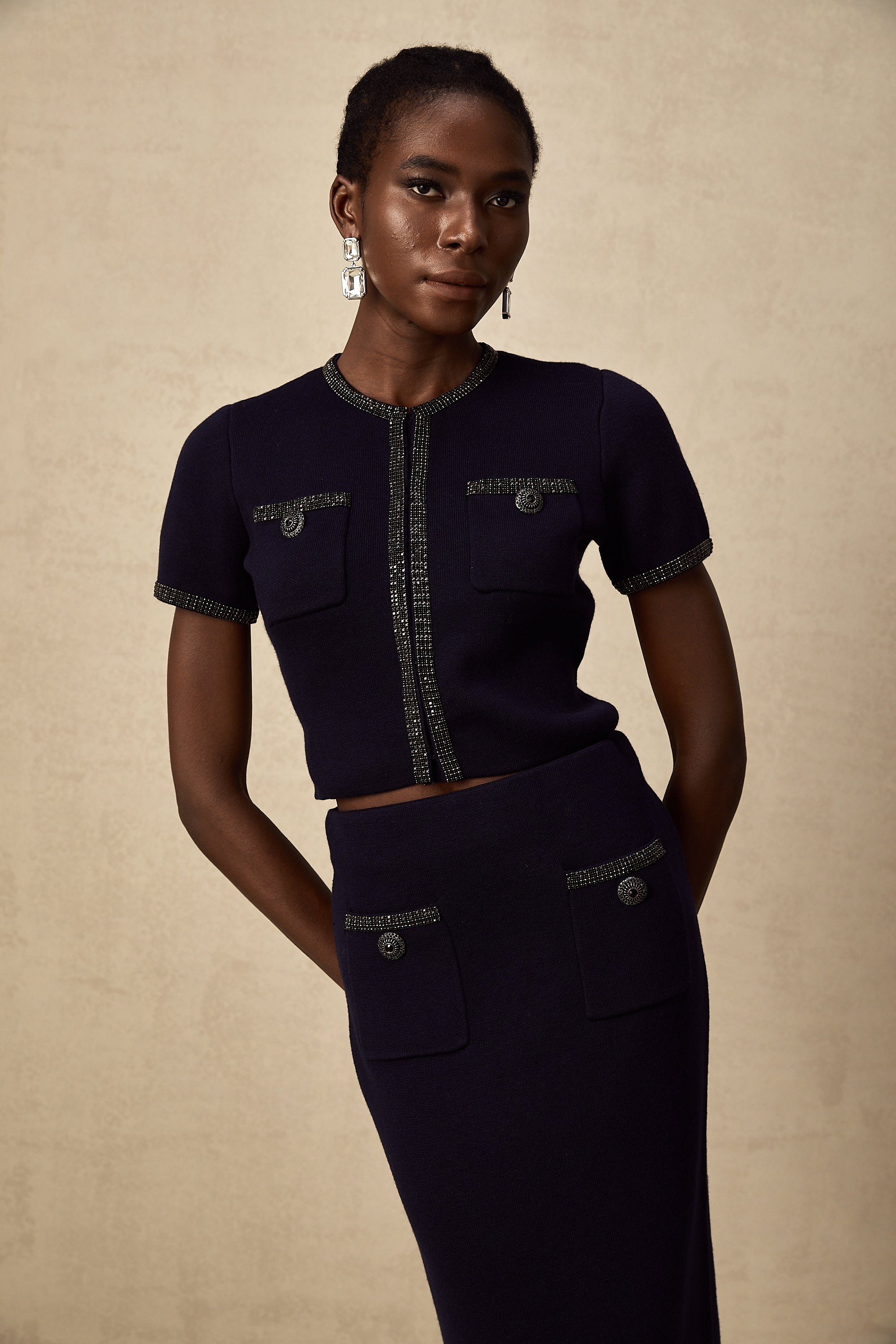 Aïda embellished ribbed-knit top & skirt matching set (Final Sale-US Only)