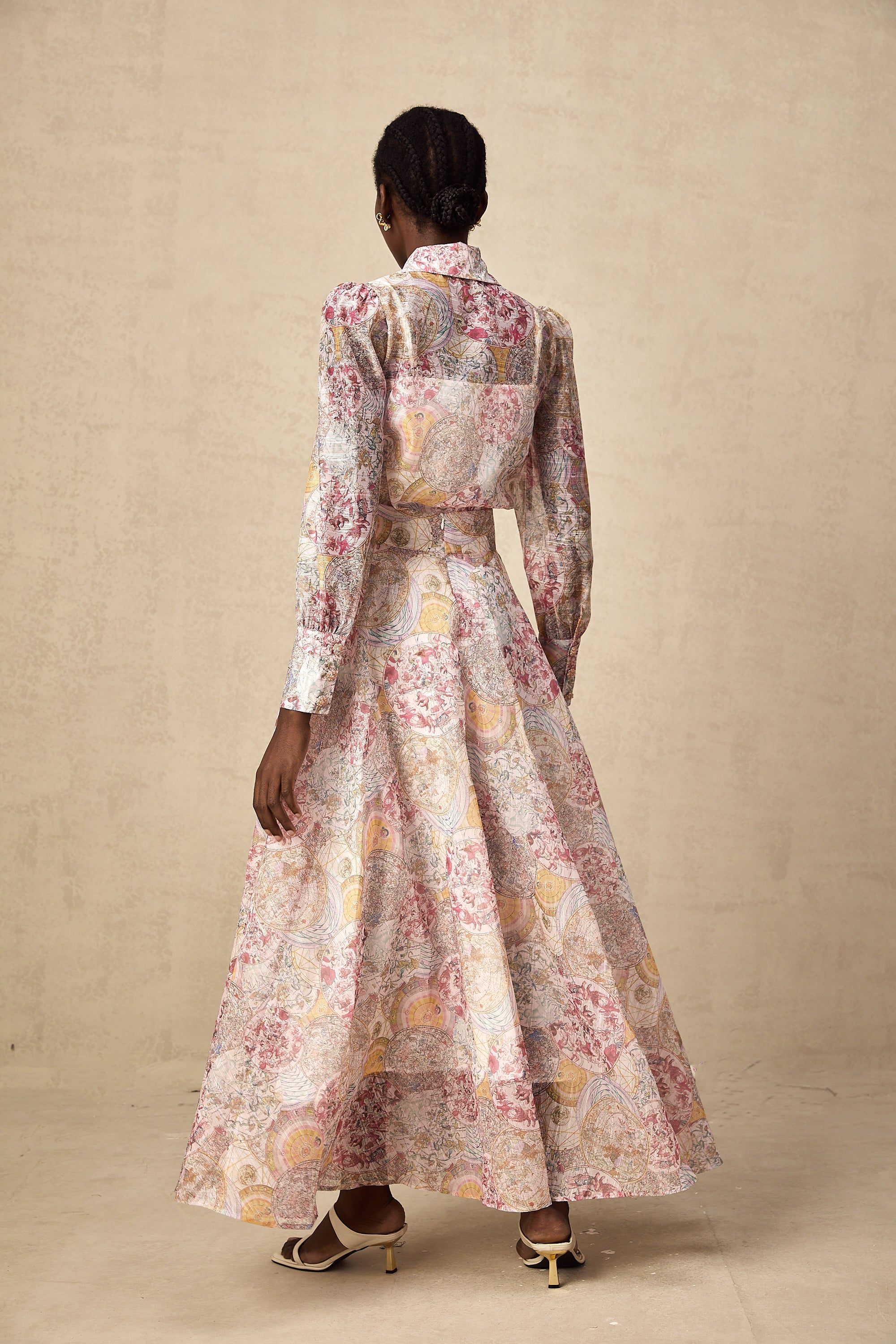 Cherry pink pattern-print shirt & skirt matching set(Final Sale-US Only)