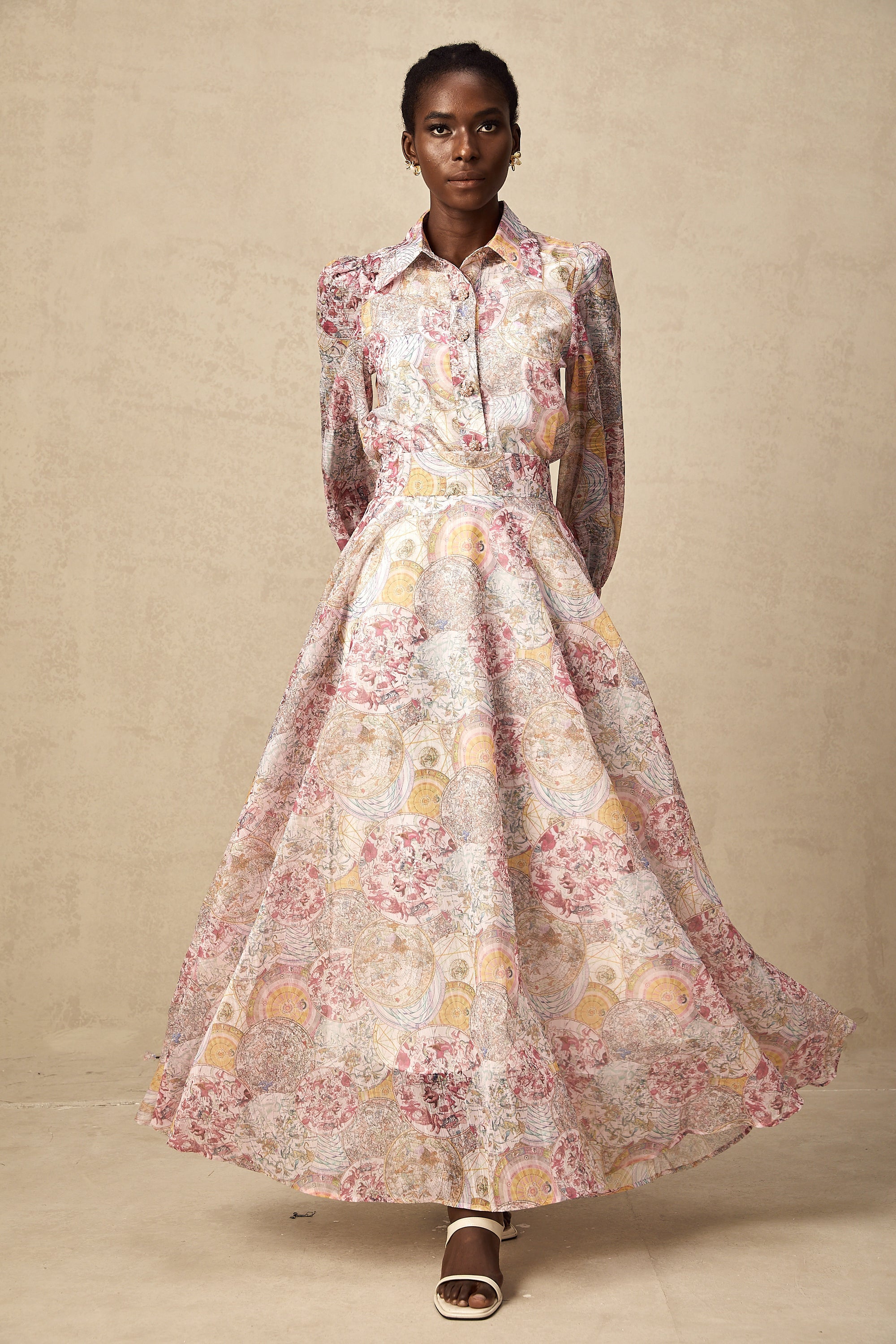 Cherry pink pattern-print shirt & skirt matching set(Final Sale-US Only)