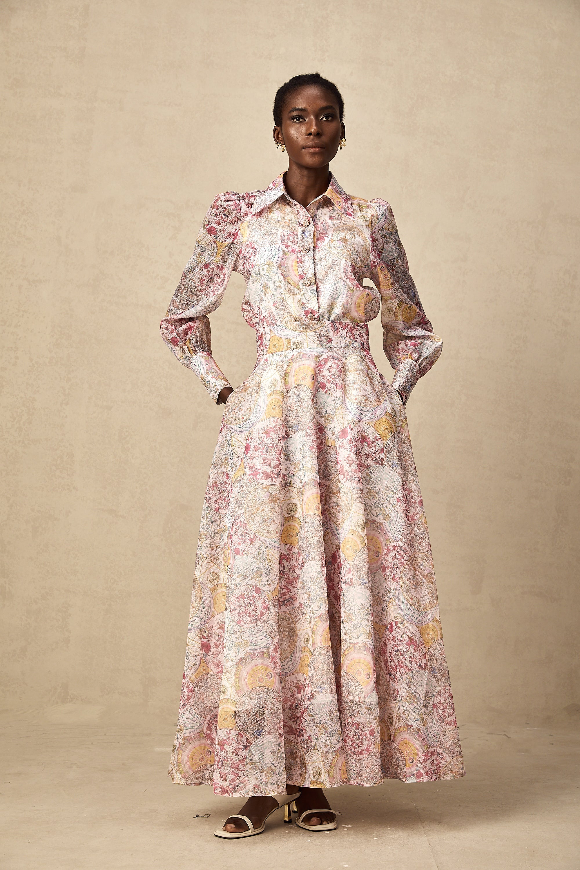 Cherry pink pattern-print shirt & skirt matching set(Final Sale-US Only)
