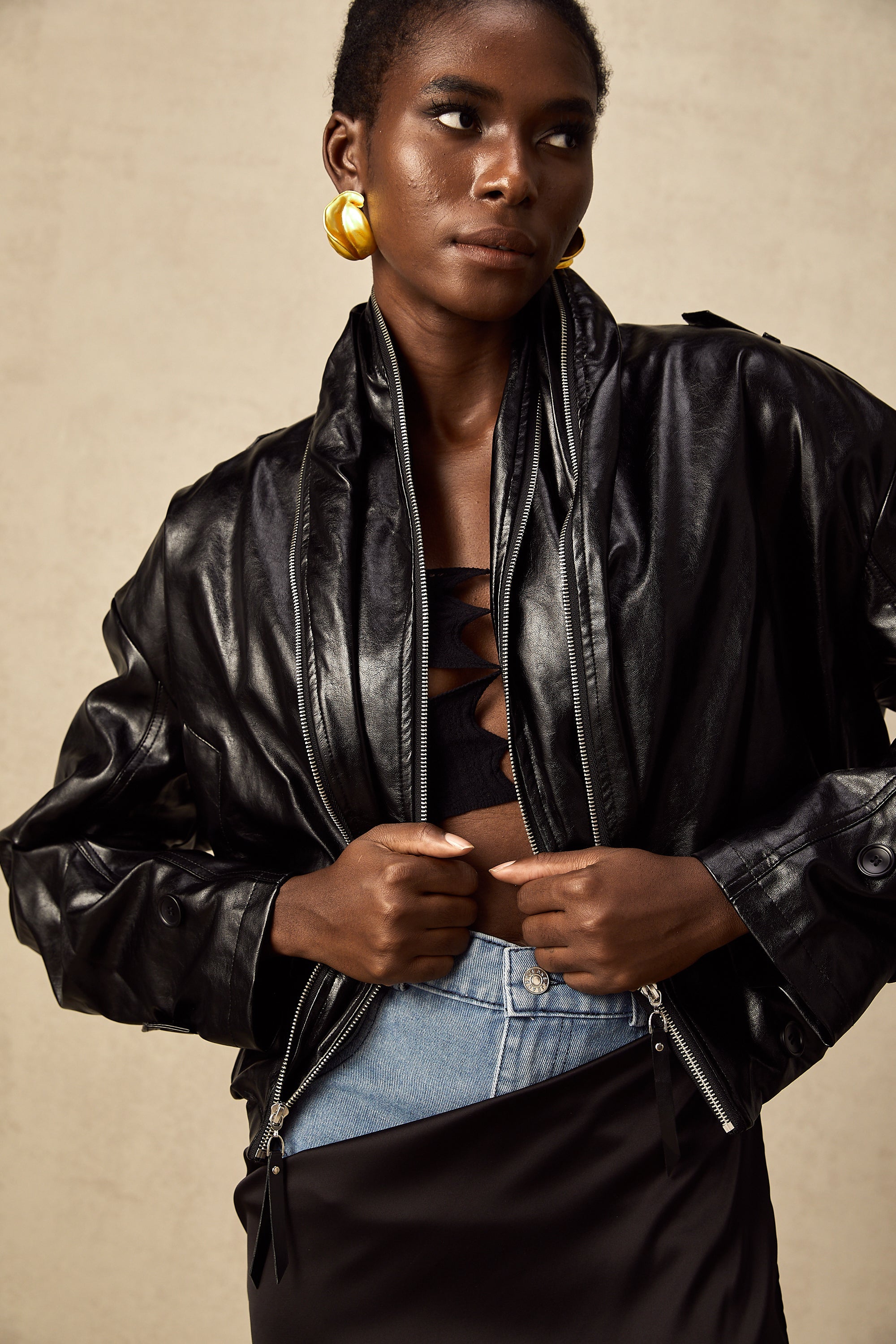 Veste courte en cuir matelassée Virginie (Vente définitive - États-Unis uniquement)