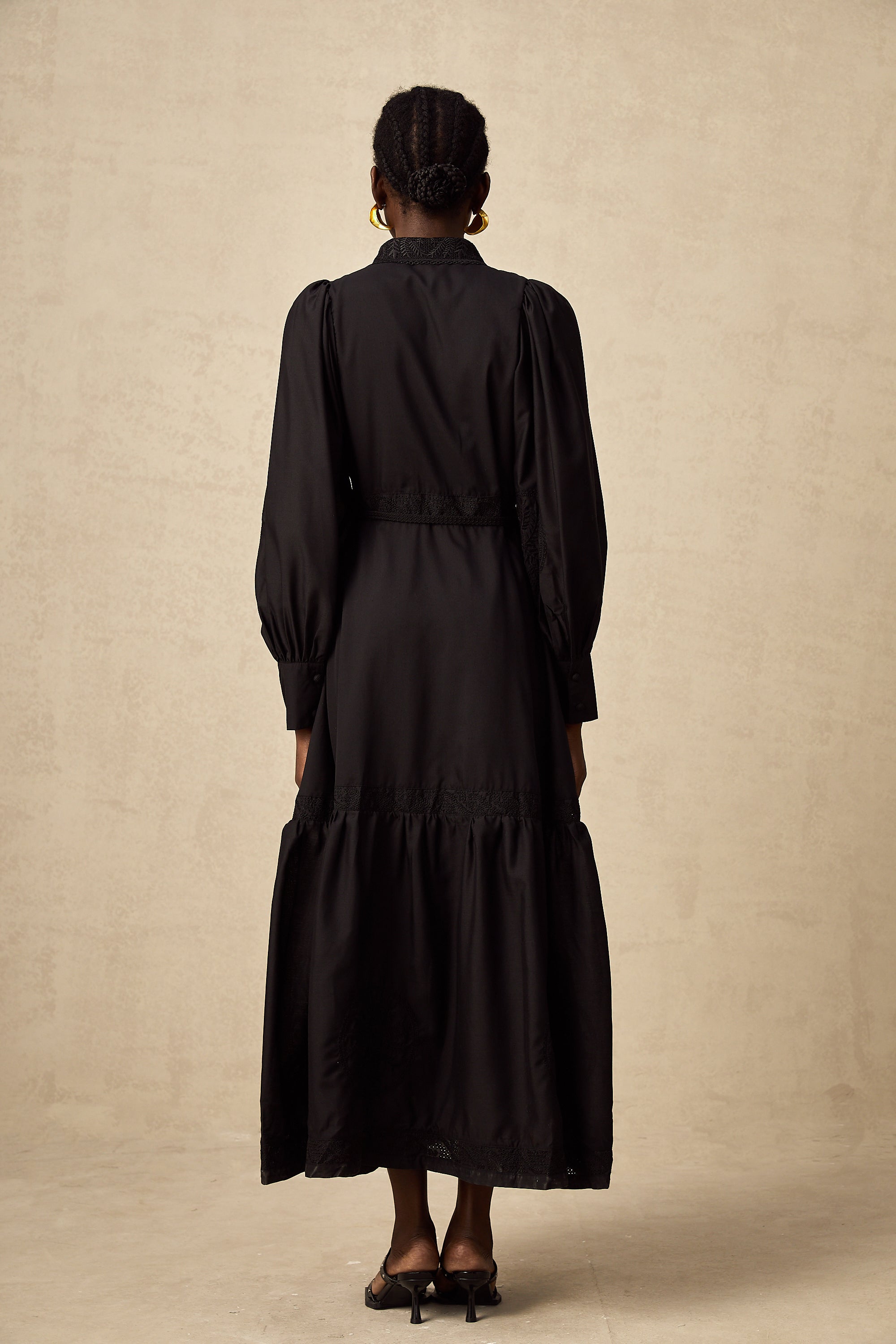 Arcadia black lace embroidered midi dress (Final Sale)