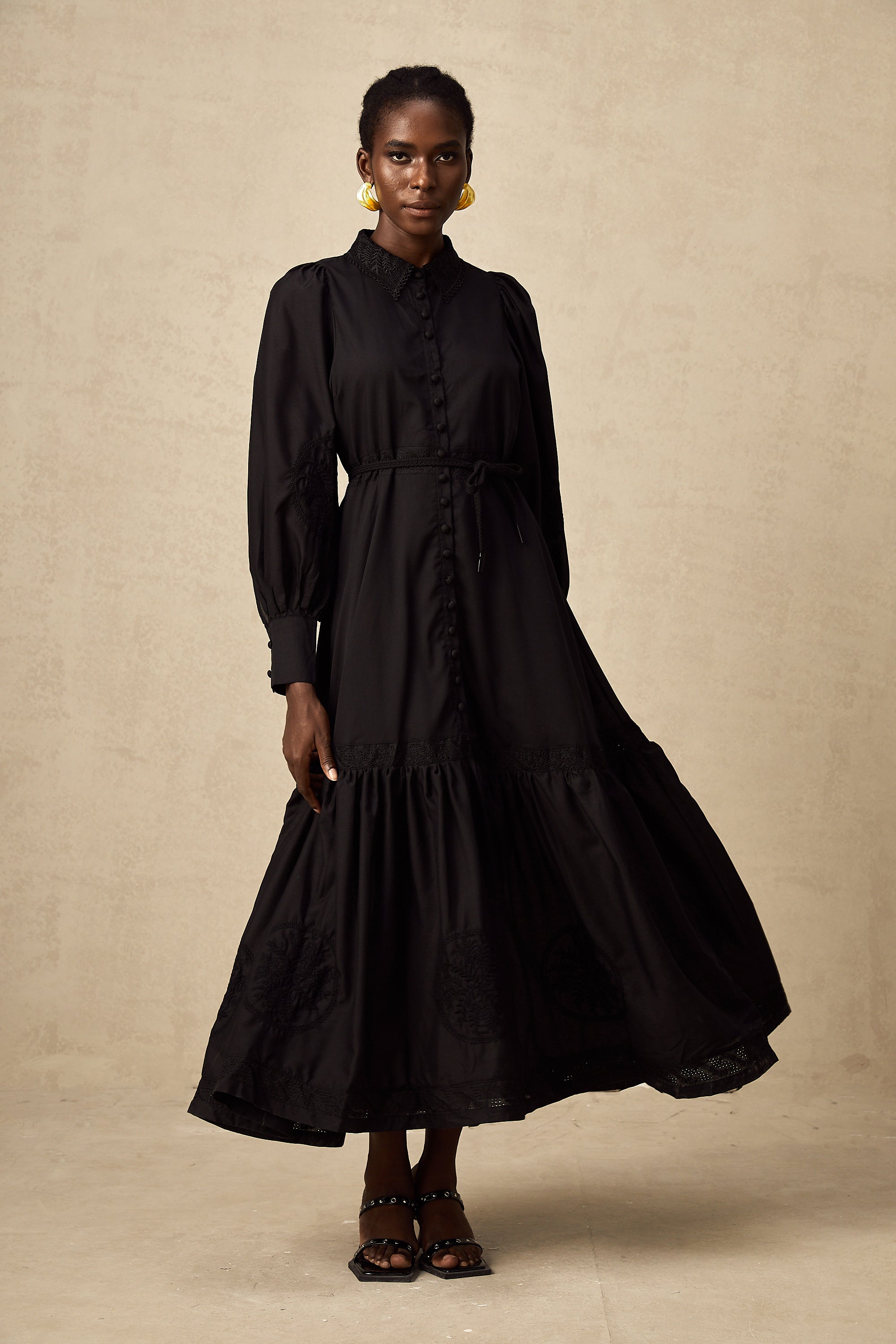 Arcadia black lace embroidered midi dress (Final Sale)