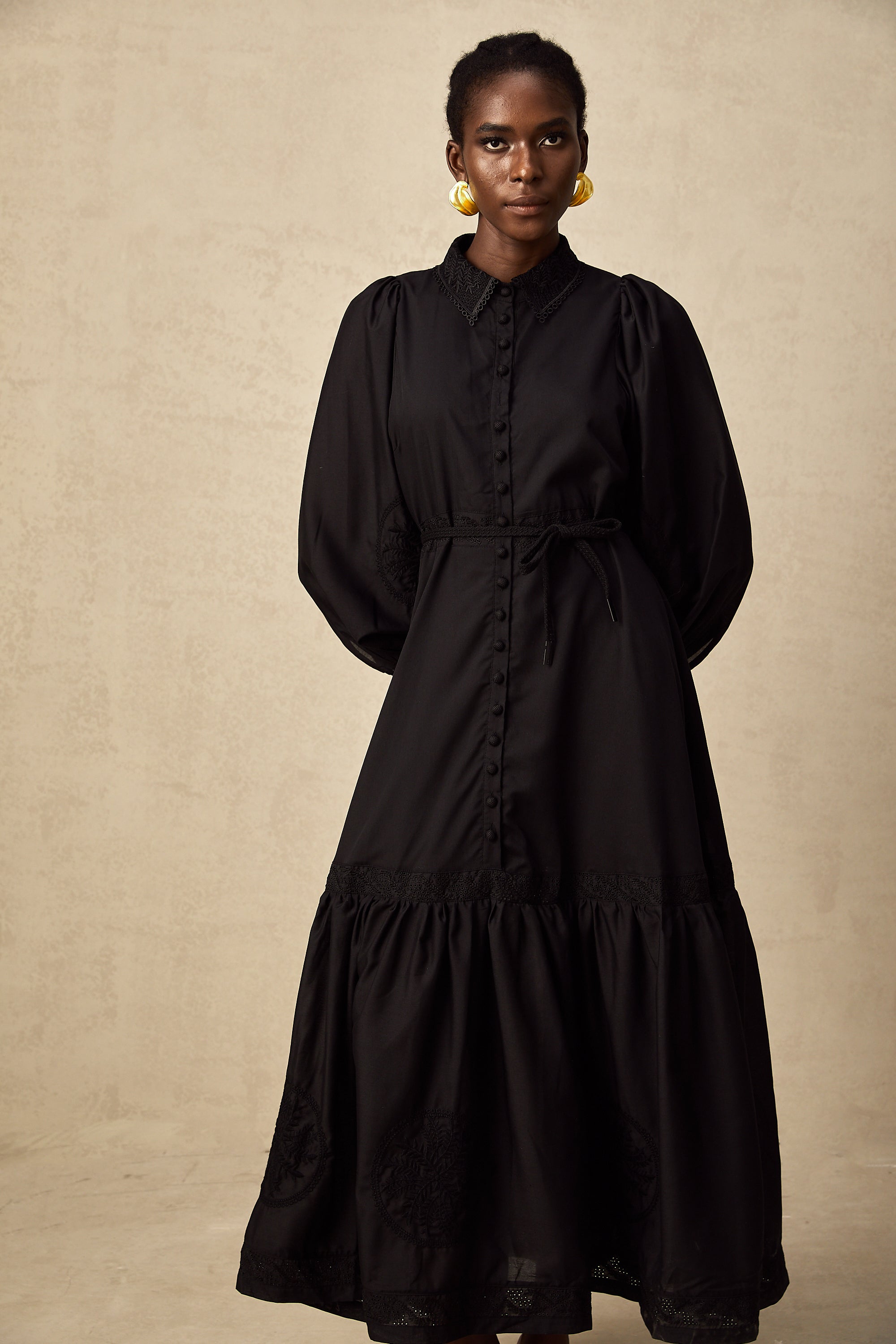 Arcadia black lace embroidered midi dress (Final Sale)
