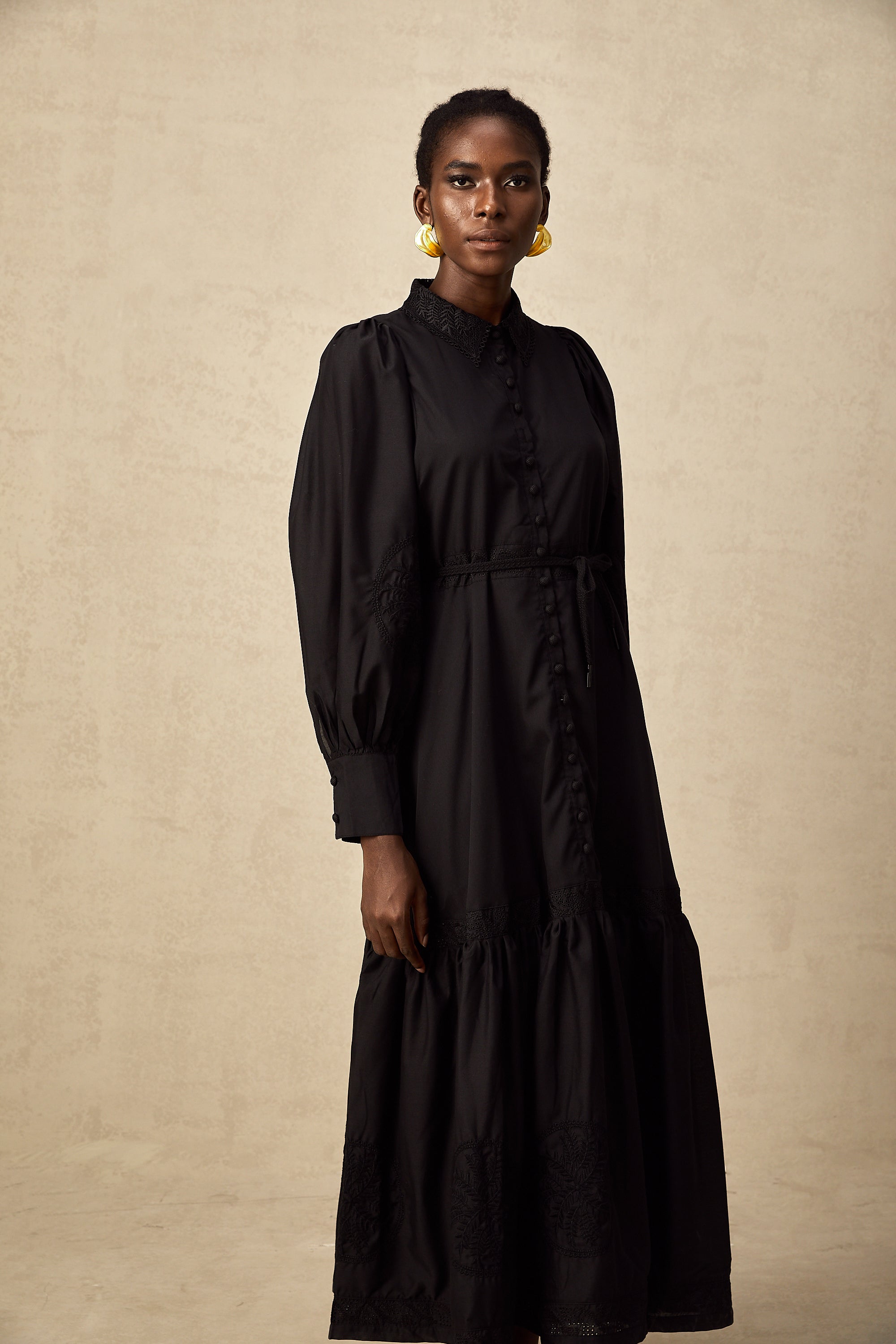 Arcadia black lace embroidered midi dress (Final Sale)
