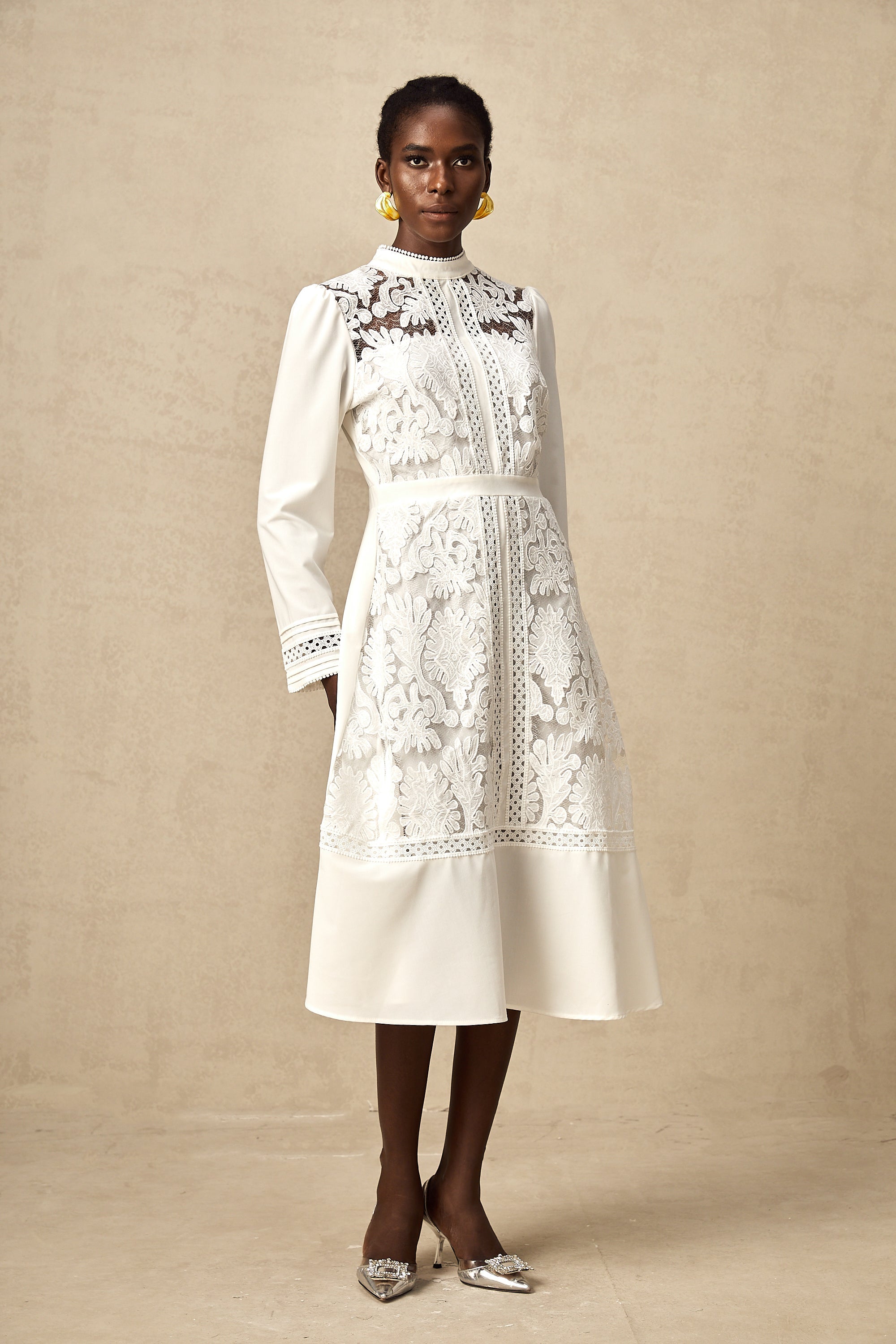 Madeleine white panelled embroidered midi dress (Final Sale-US Only)