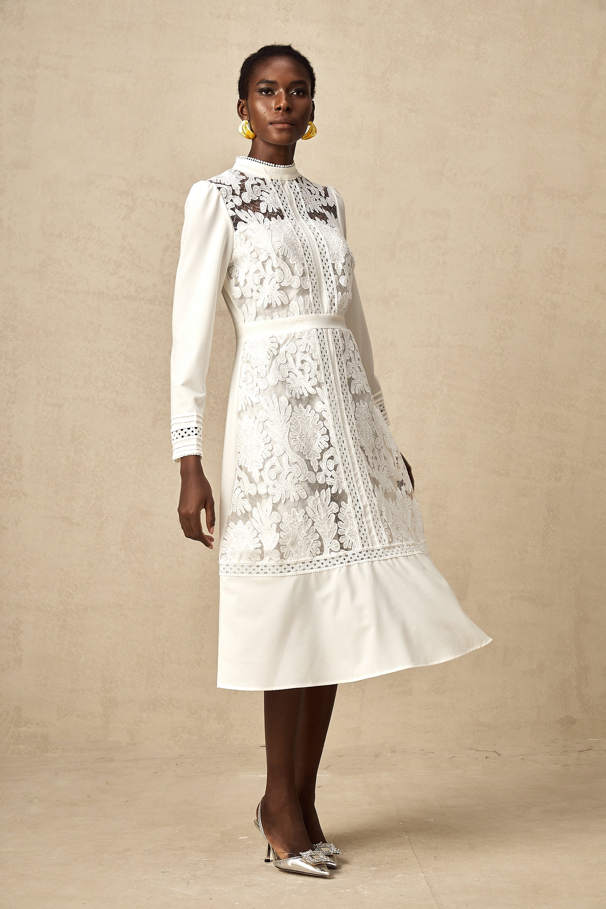 Madeleine white panelled embroidered midi dress (Final Sale-US Only)