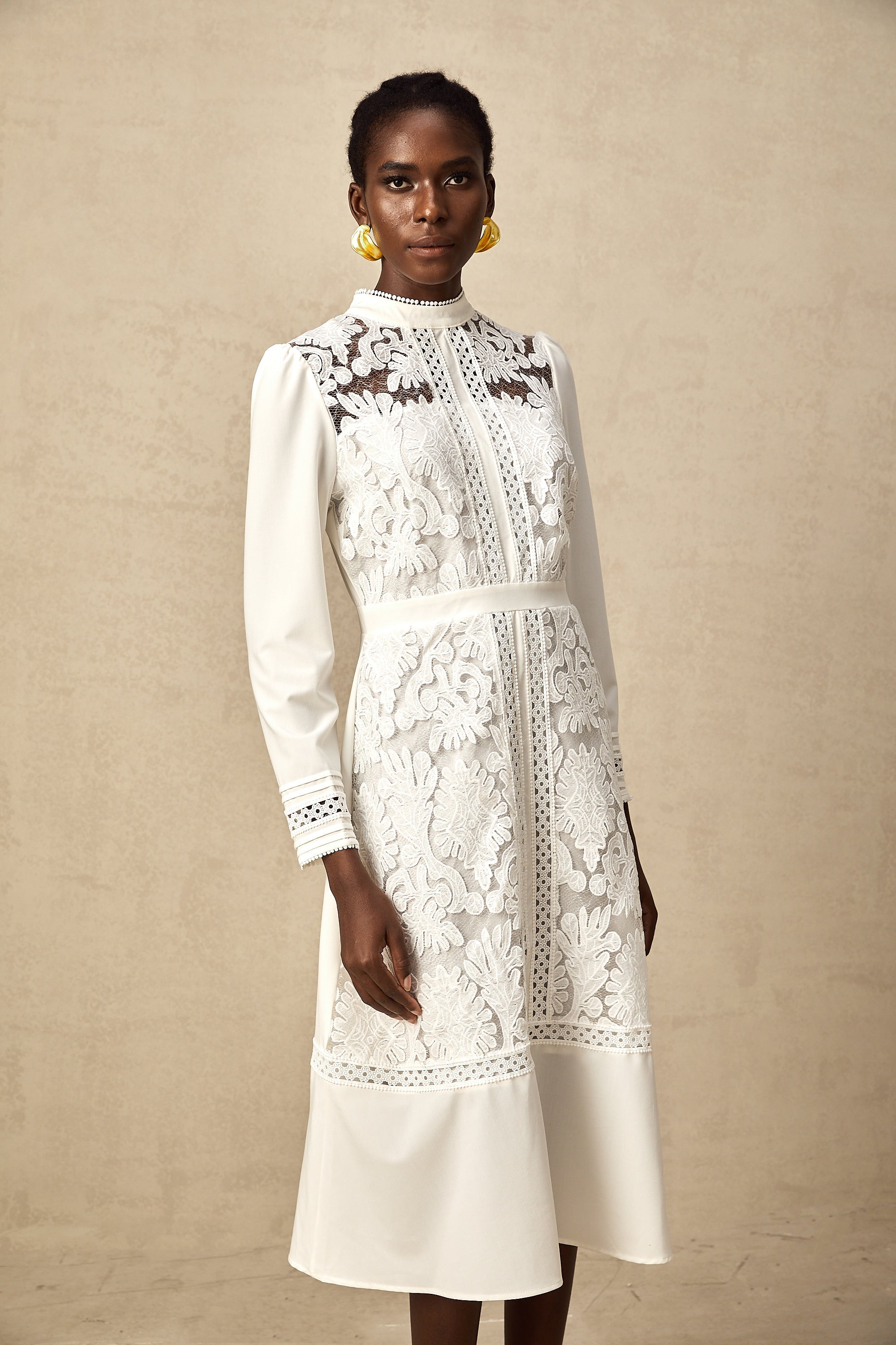 Madeleine white panelled embroidered midi dress (Final Sale-US Only)