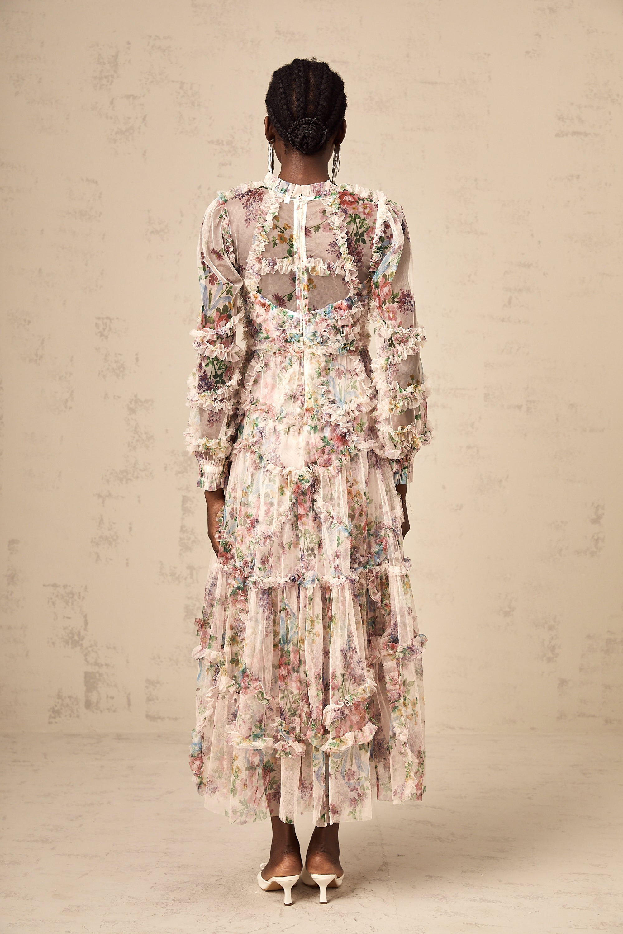 Candice floral ruffled tulle midi dress (Final Sale-US Only)