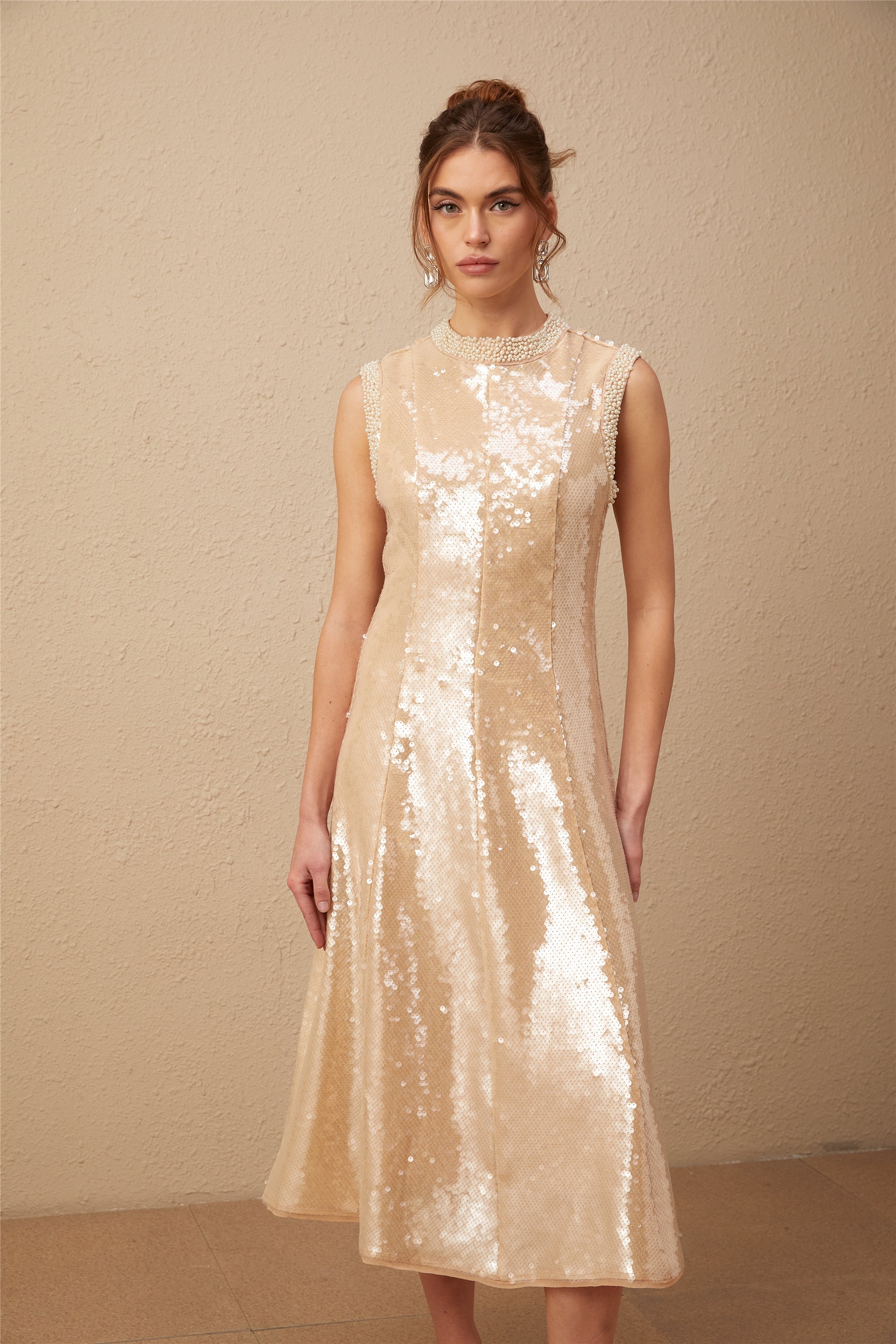 Ornella faux-pearl sequined midi dress (Final Sale)