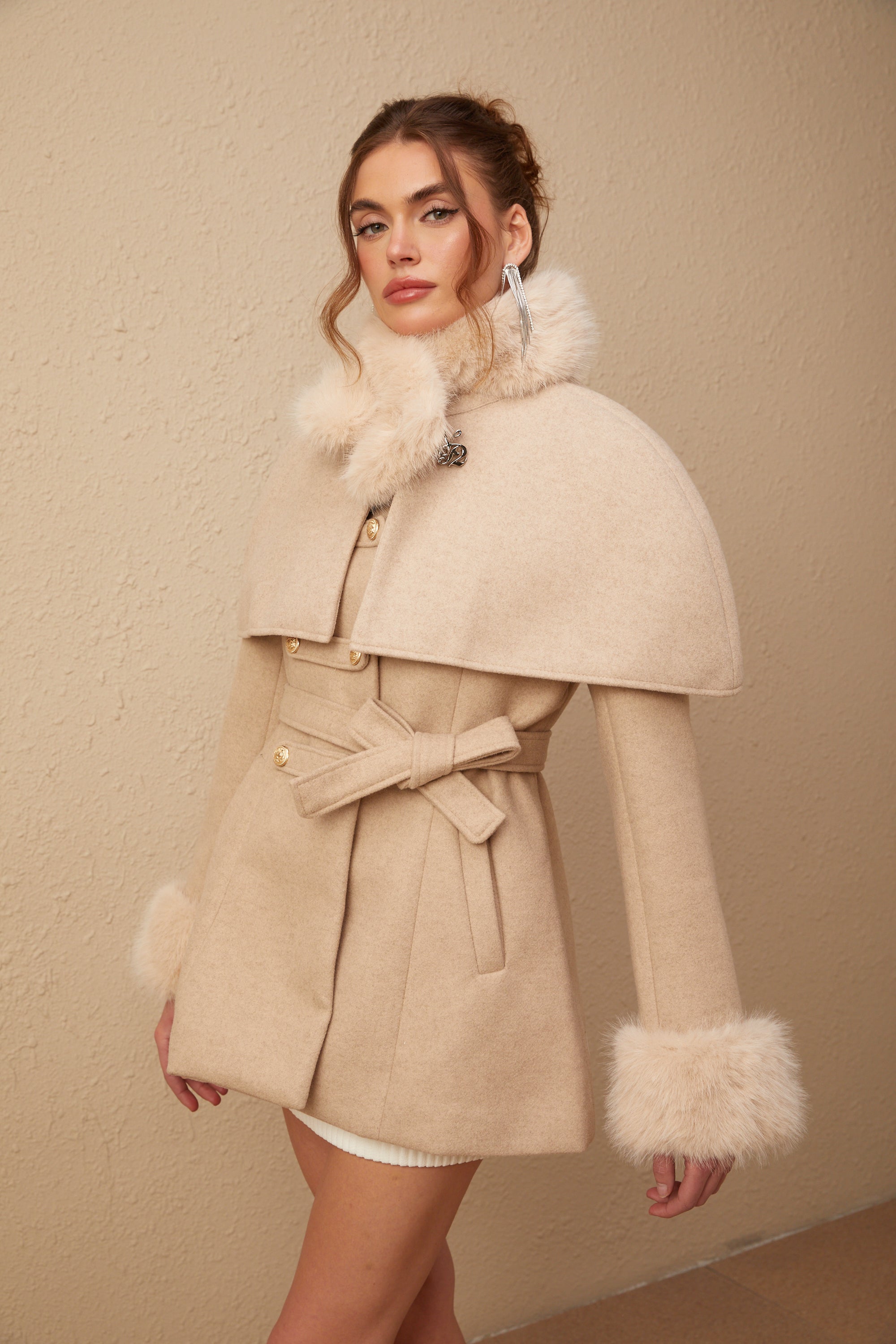 Rosella detachable-cape faux-fur coat (Final Sale)