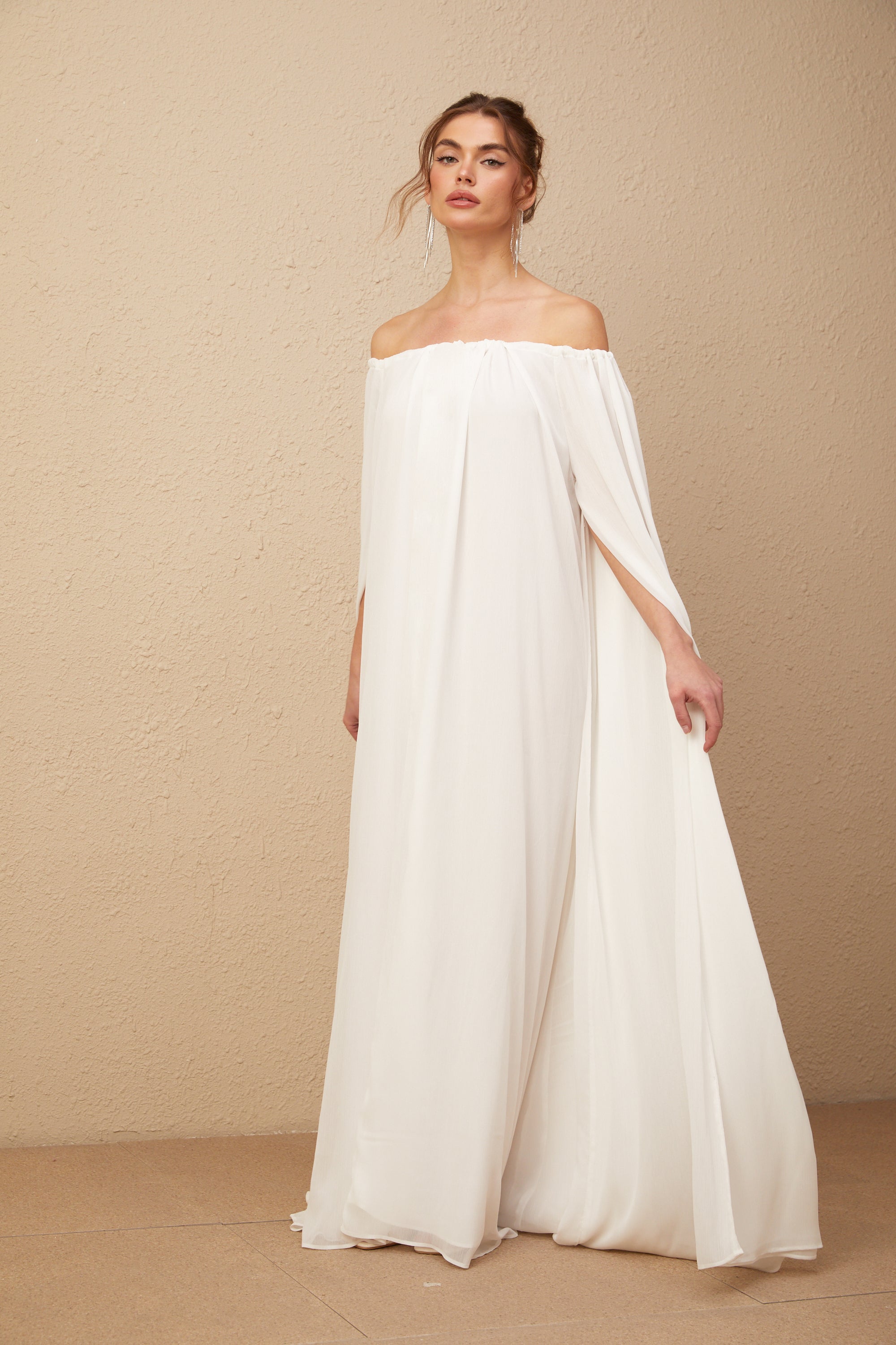 Patrizia white cape-design draped tulle maxi dress (Final Sale-US Only)
