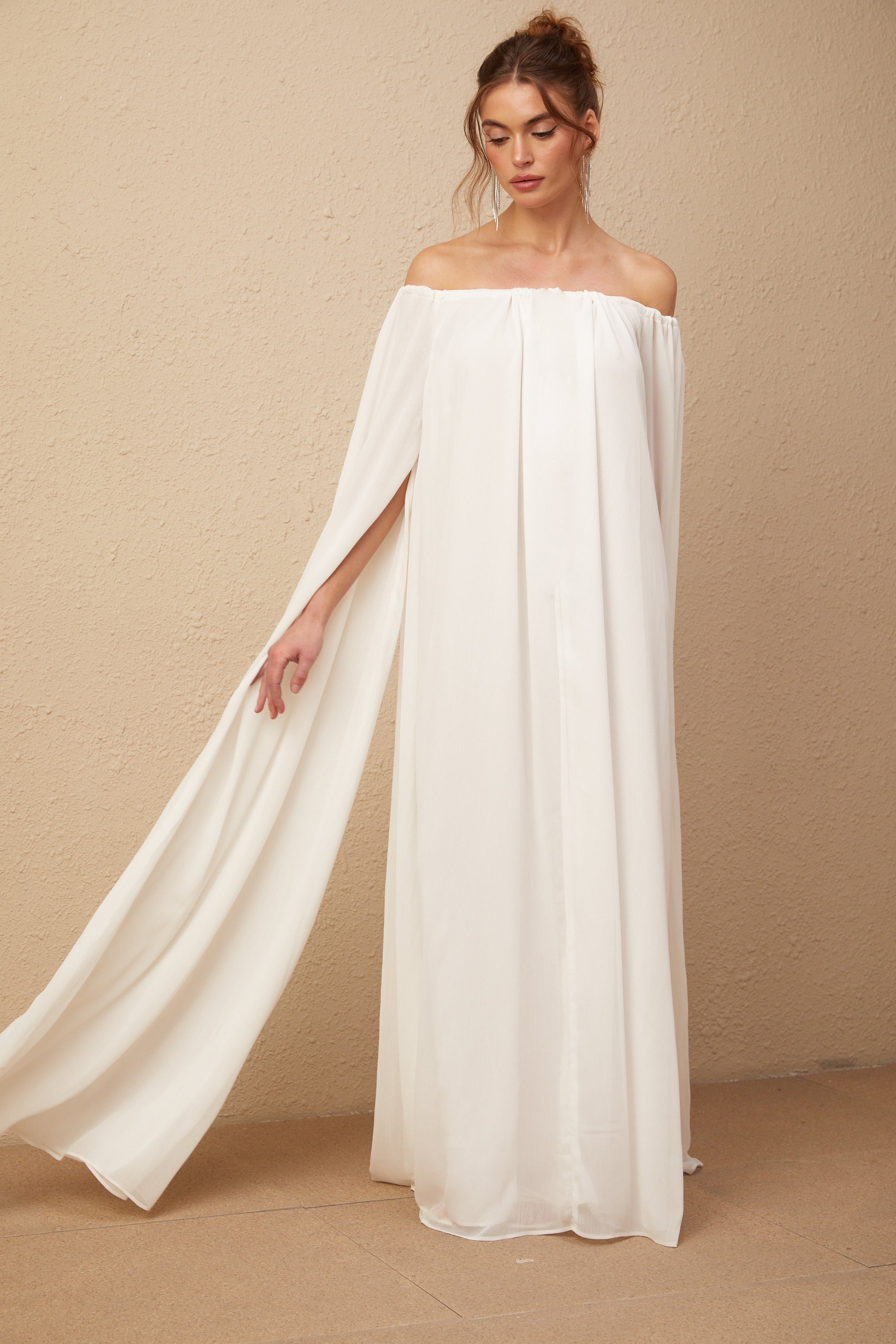 Patrizia white cape-design draped tulle maxi dress (Final Sale-US Only)