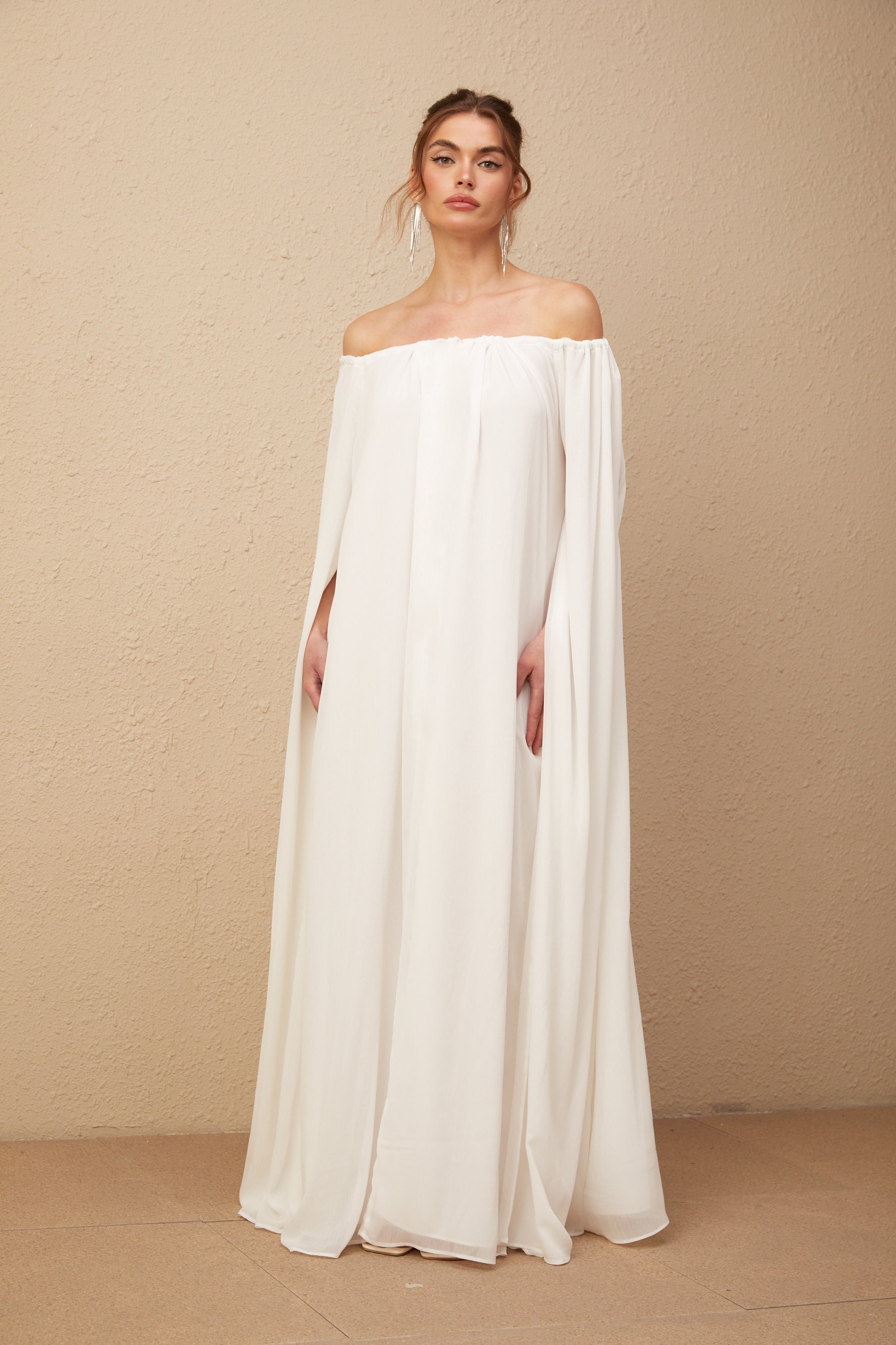 Patrizia white cape-design draped tulle maxi dress (Final Sale-US Only)