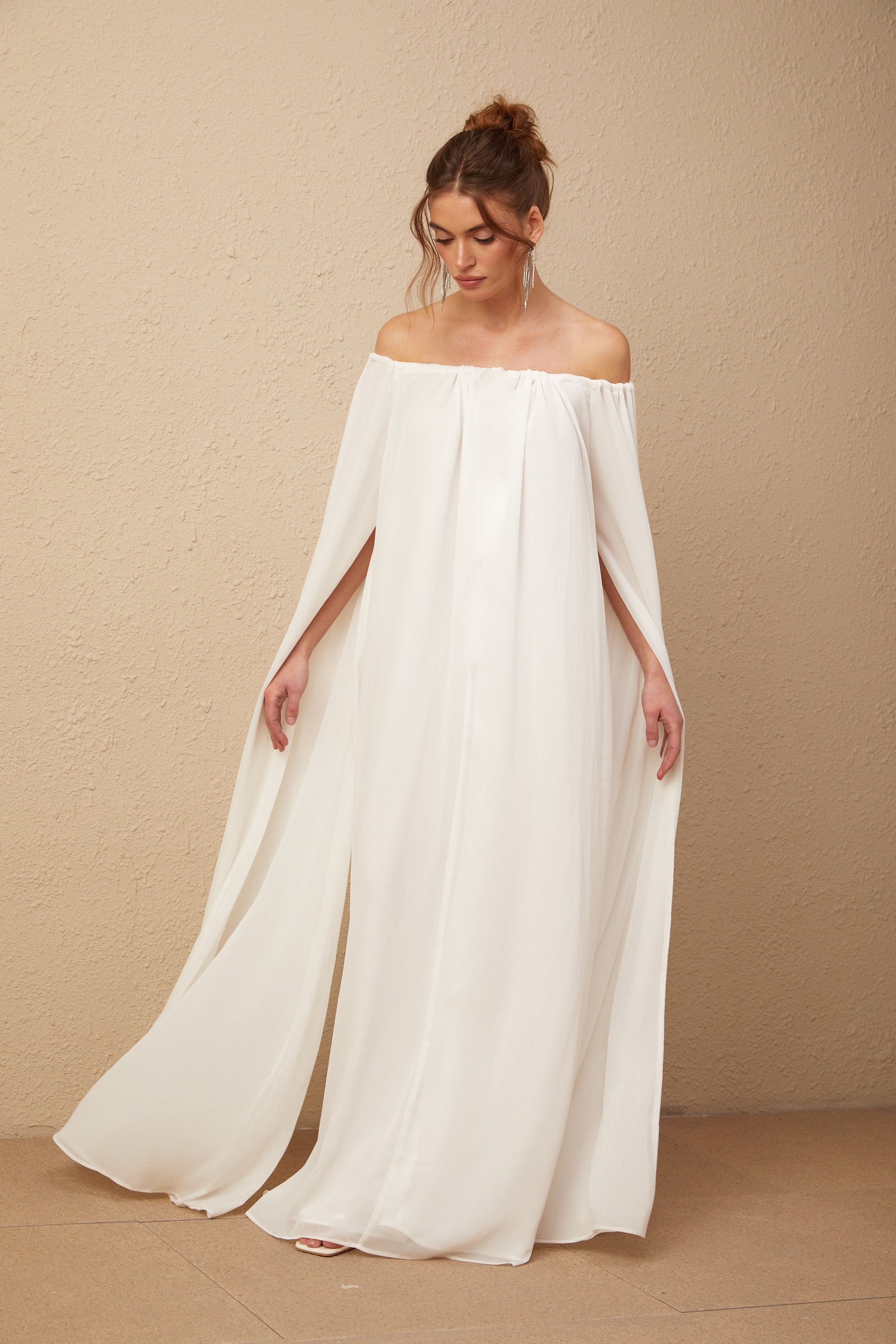Patrizia white cape-design draped tulle maxi dress (Final Sale-US Only)